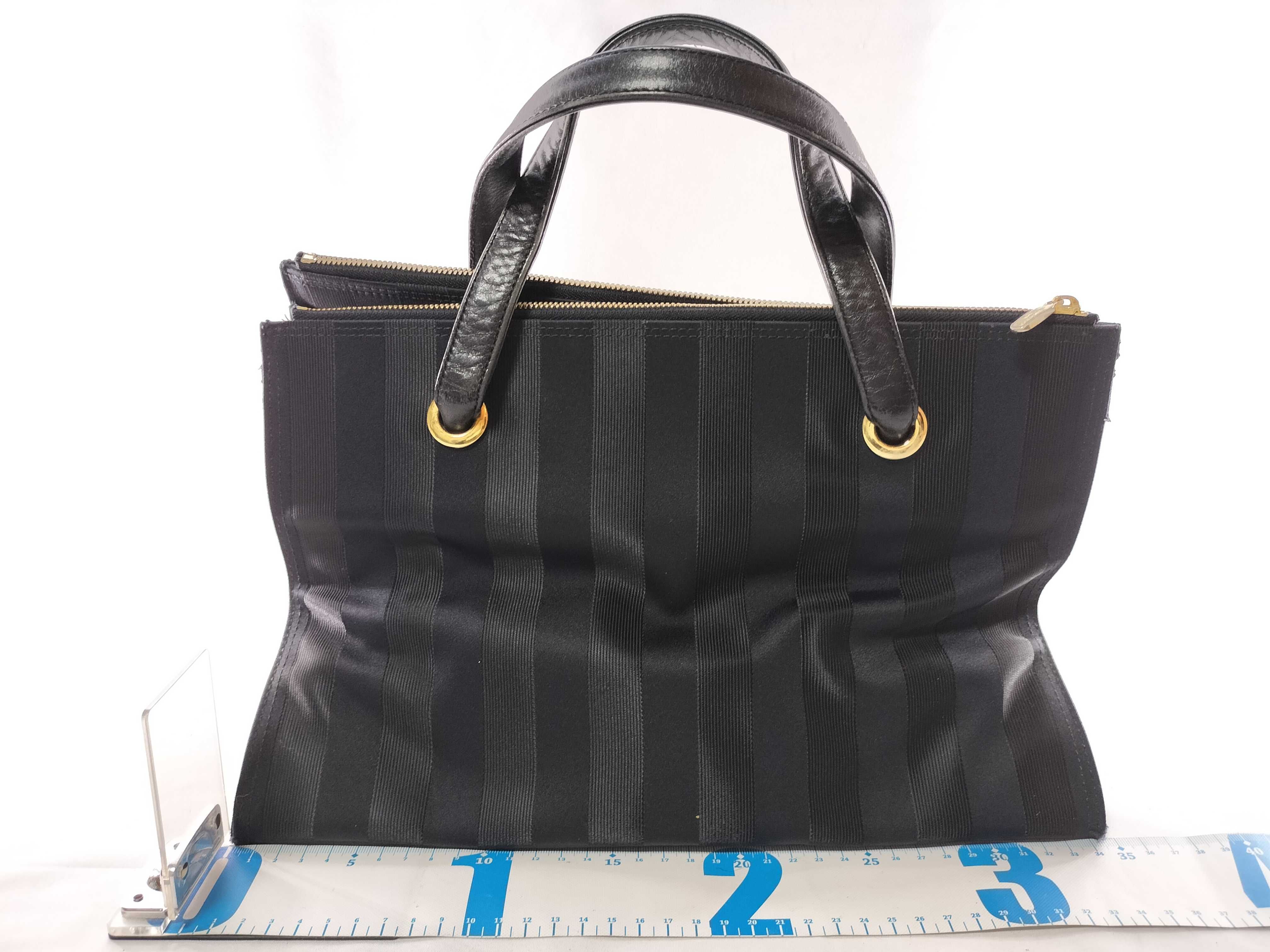 Valentino Garavani Sport Black Striped Fabric Top-Handle Tote Bag