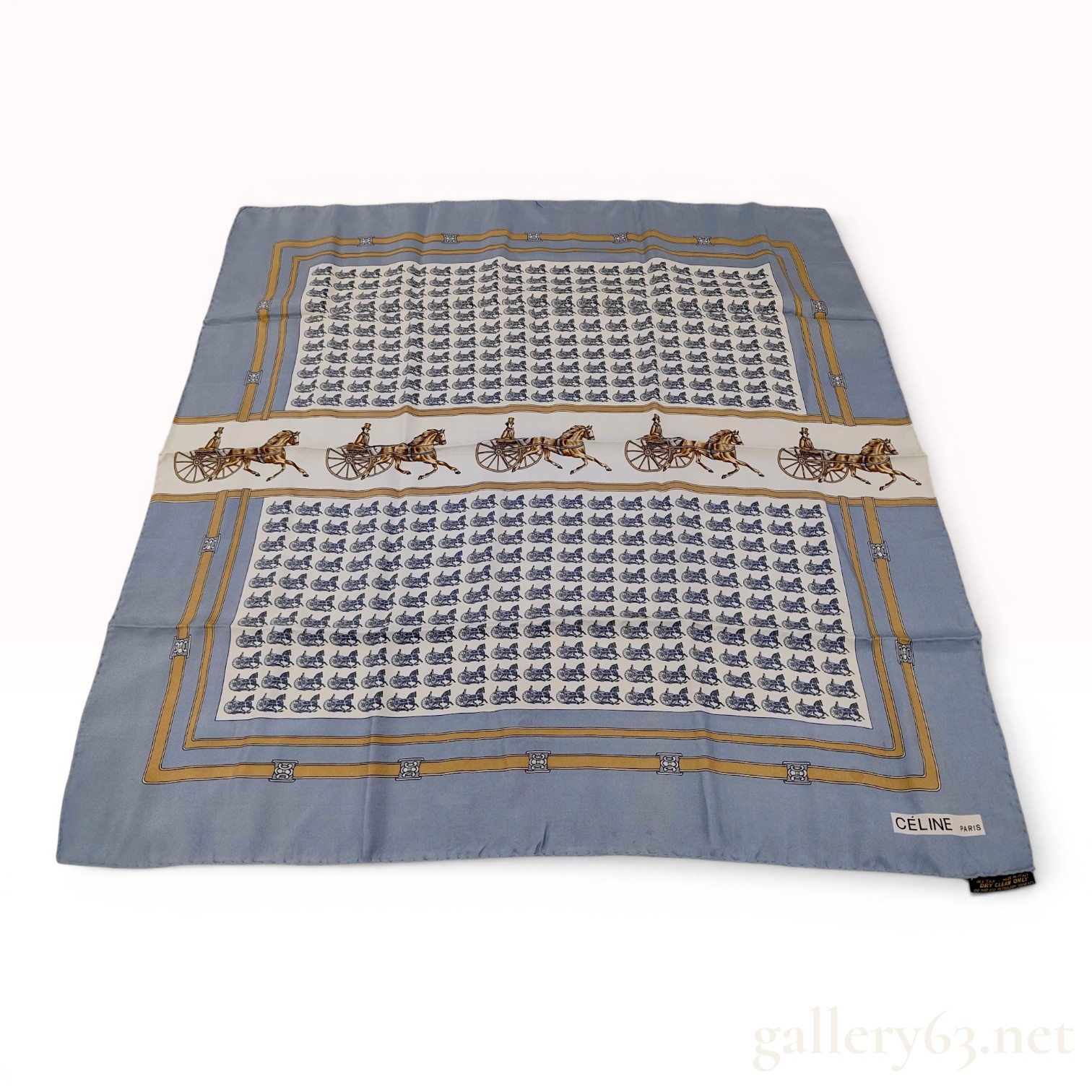 Vintage Celine Sulky Horse and Carriage Motif Silk Scarf