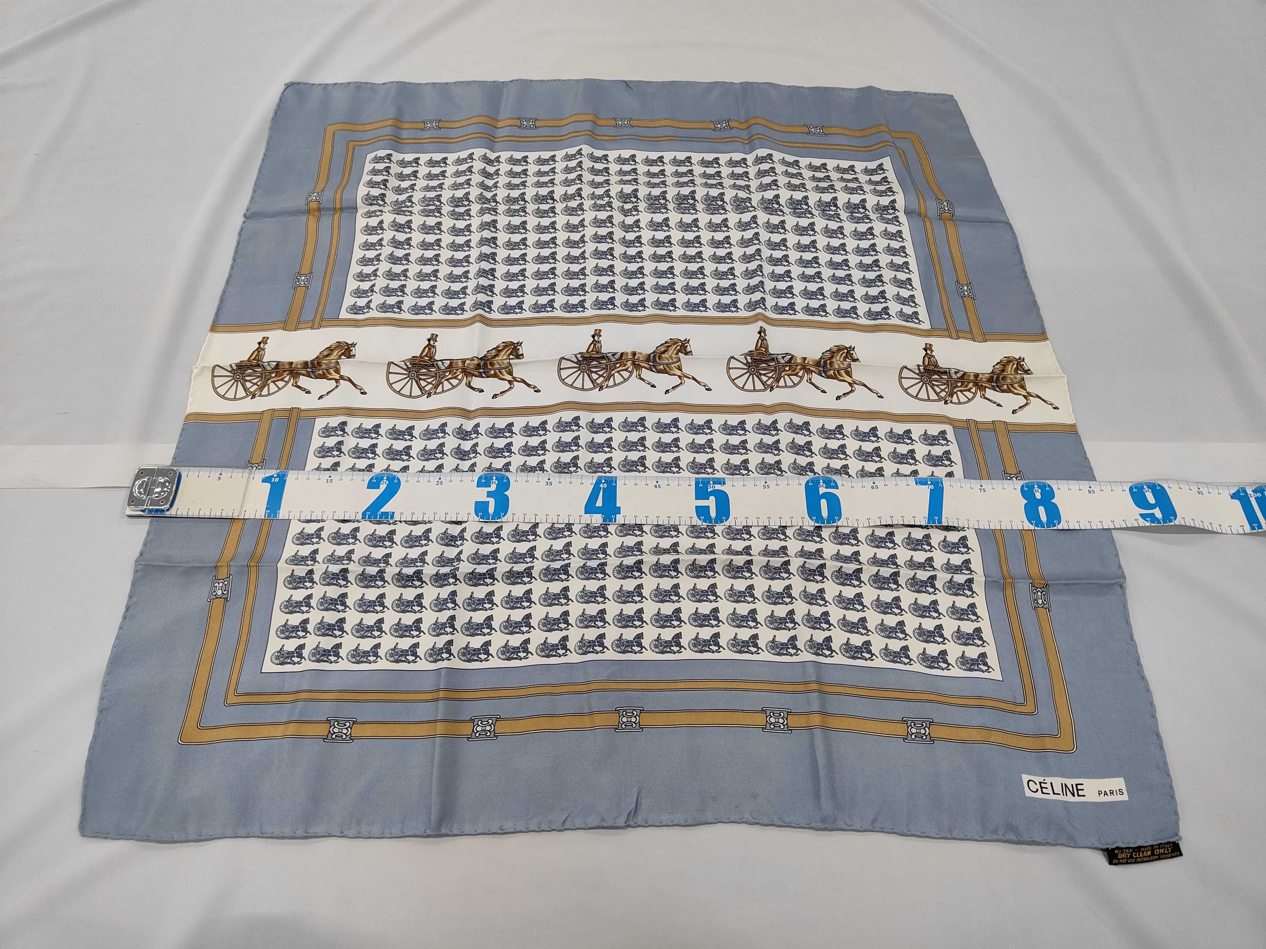 Vintage Celine Sulky Horse and Carriage Motif Silk Scarf