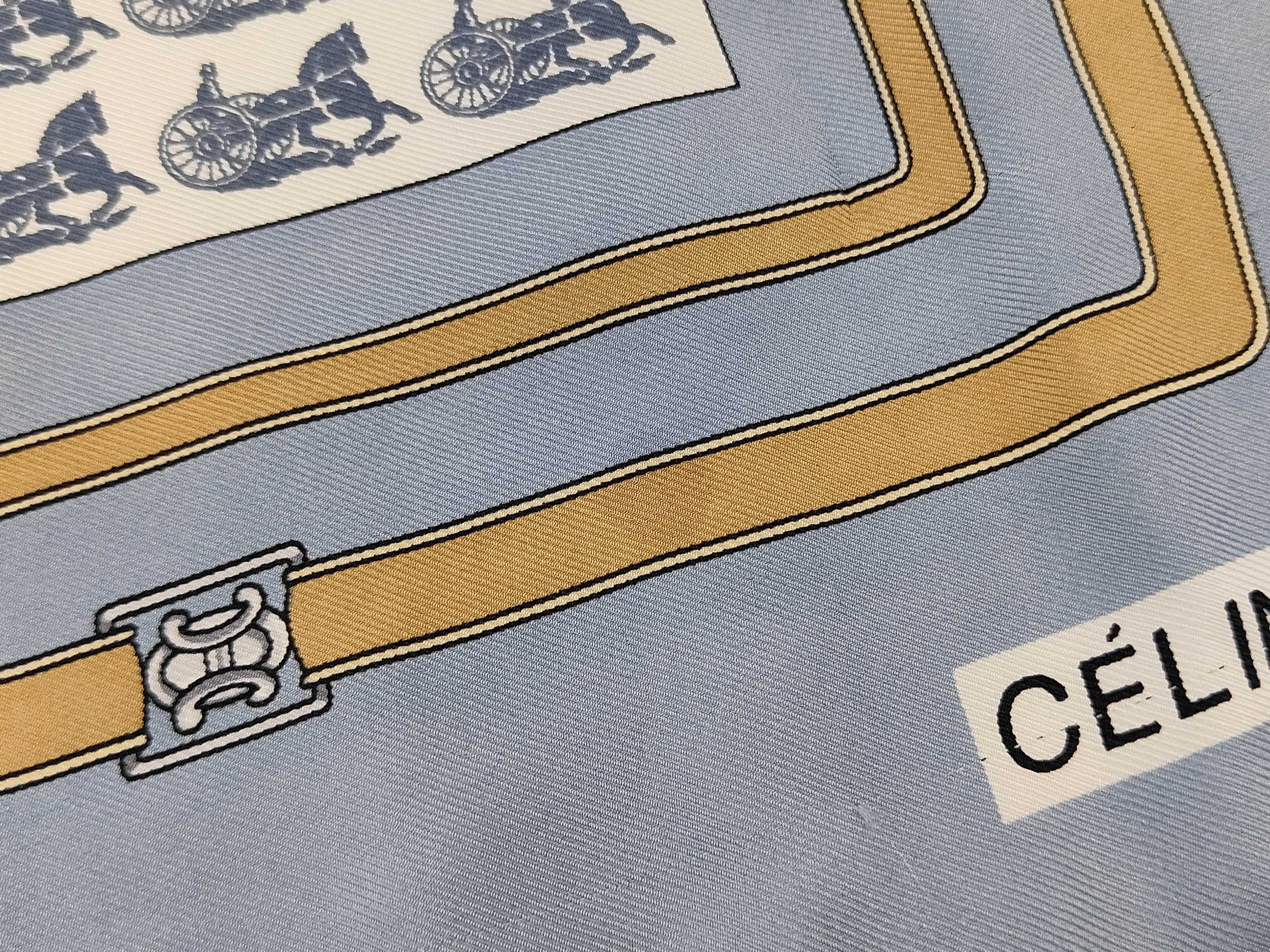 Vintage Celine Sulky Horse and Carriage Motif Silk Scarf