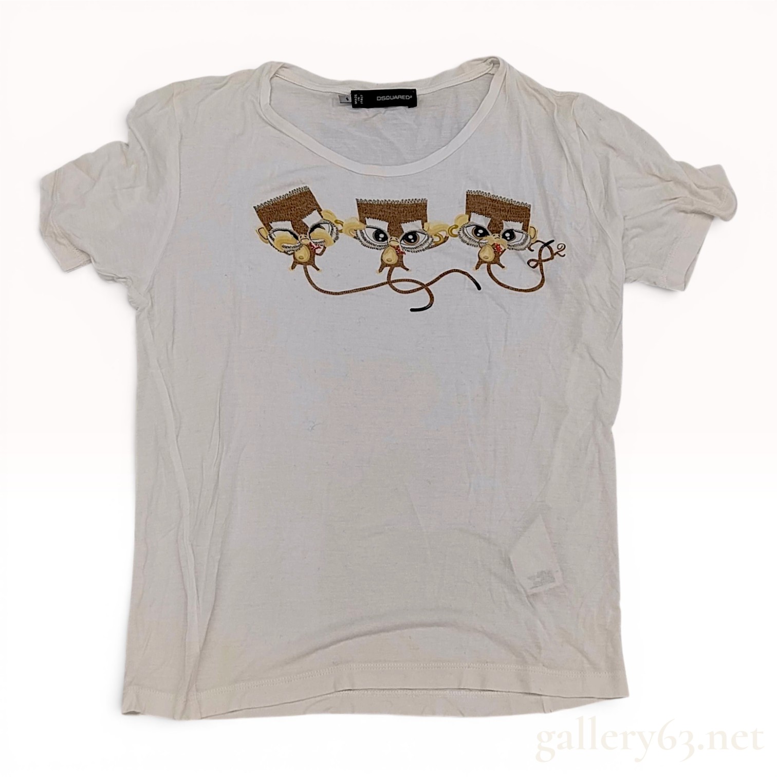 Dsquared2 Women's White Viscose Three Wise Monkeys Graphic T-Shirt