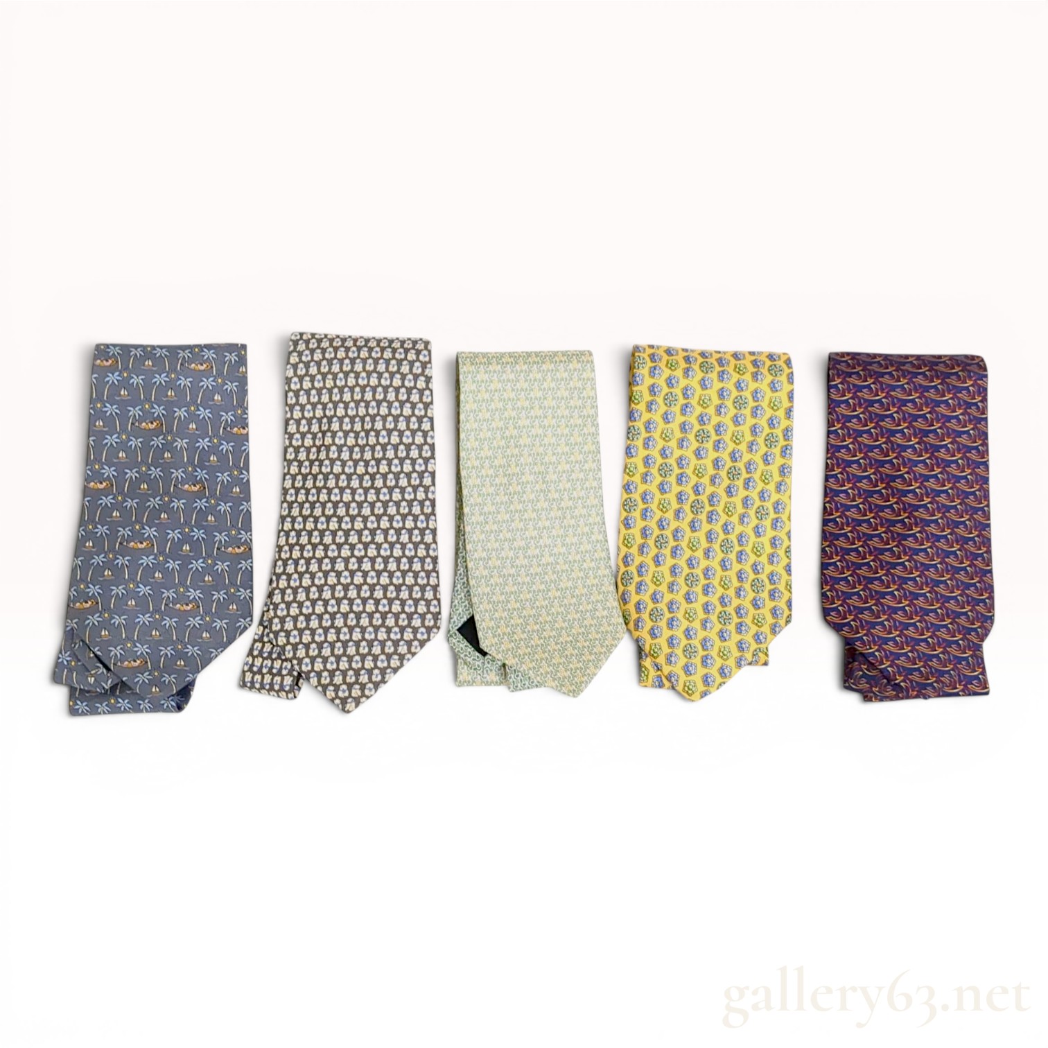A Lot of Five Salvatore Ferragamo Silk Neckties