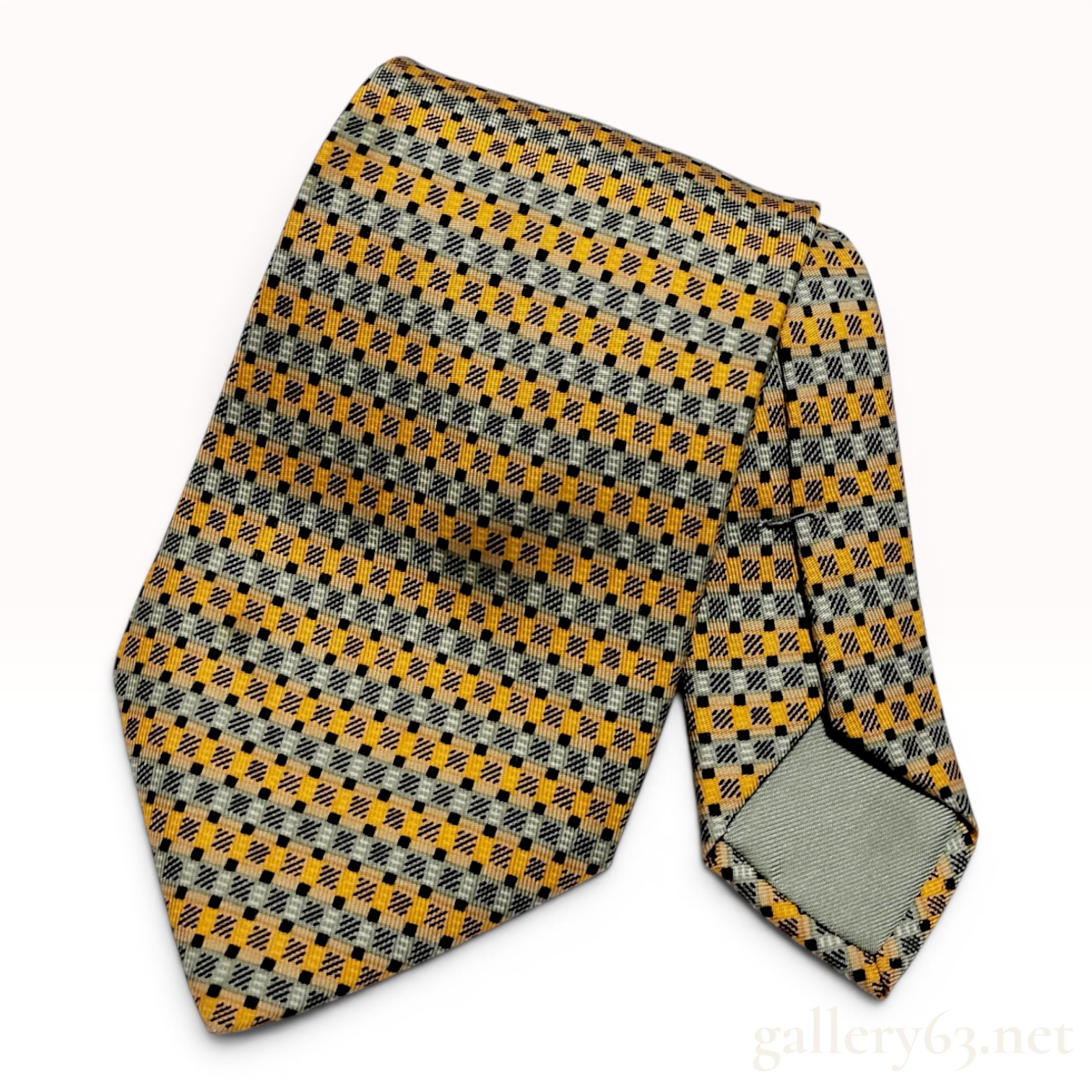 Hermes Yellow and Grey Geometric Silk Men's Necktie