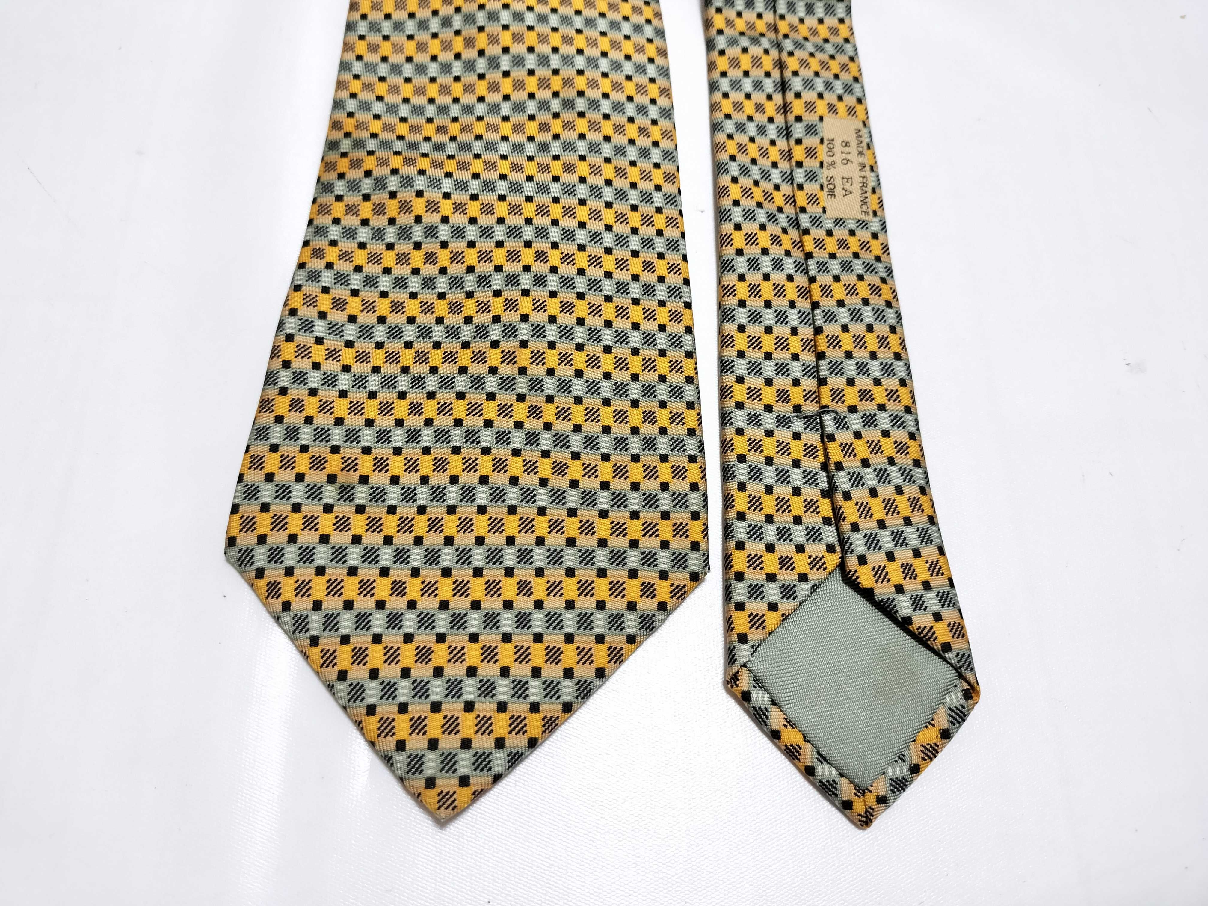 Hermes Yellow and Grey Geometric Silk Men's Necktie