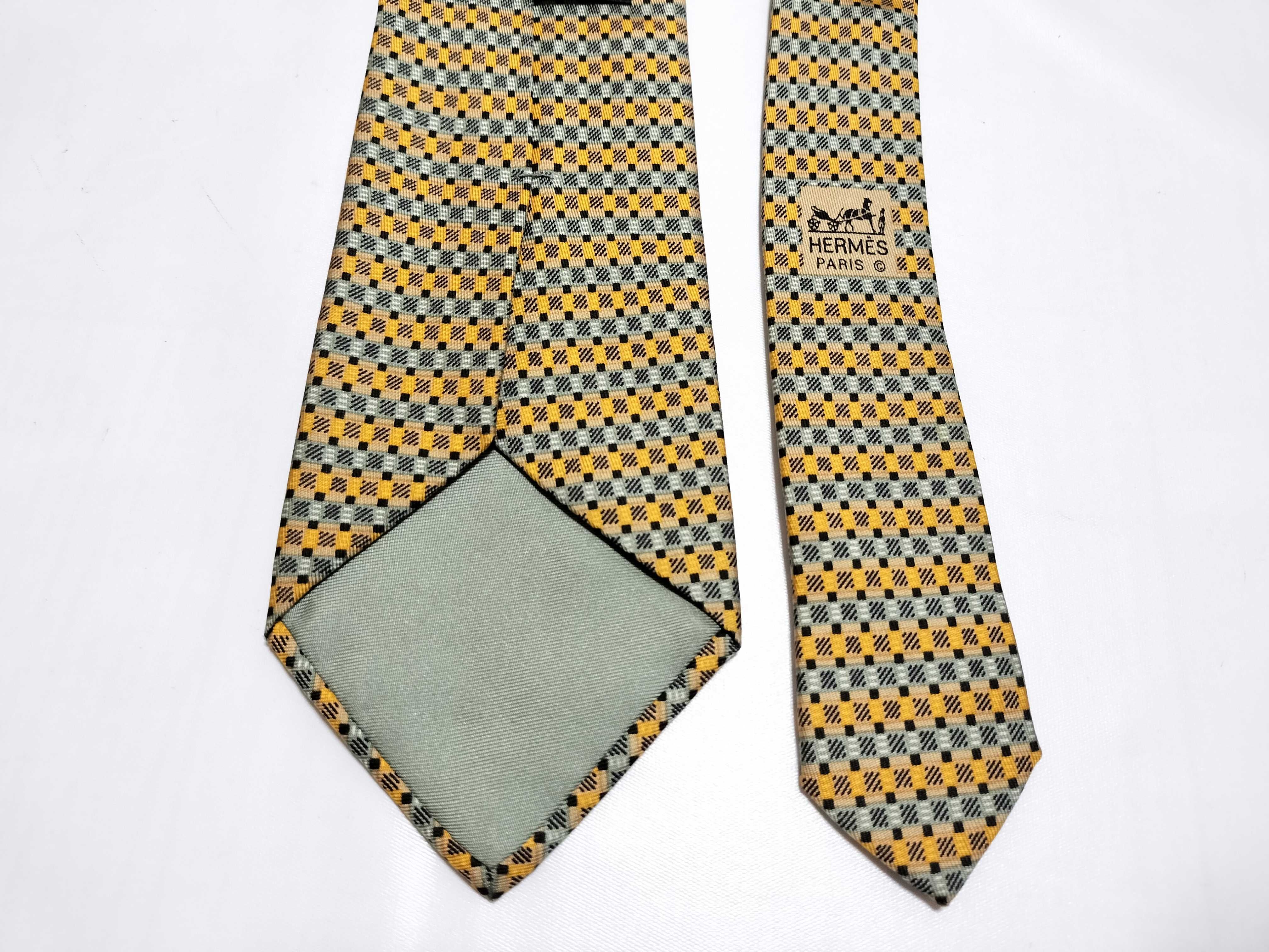 Hermes Yellow and Grey Geometric Silk Men's Necktie