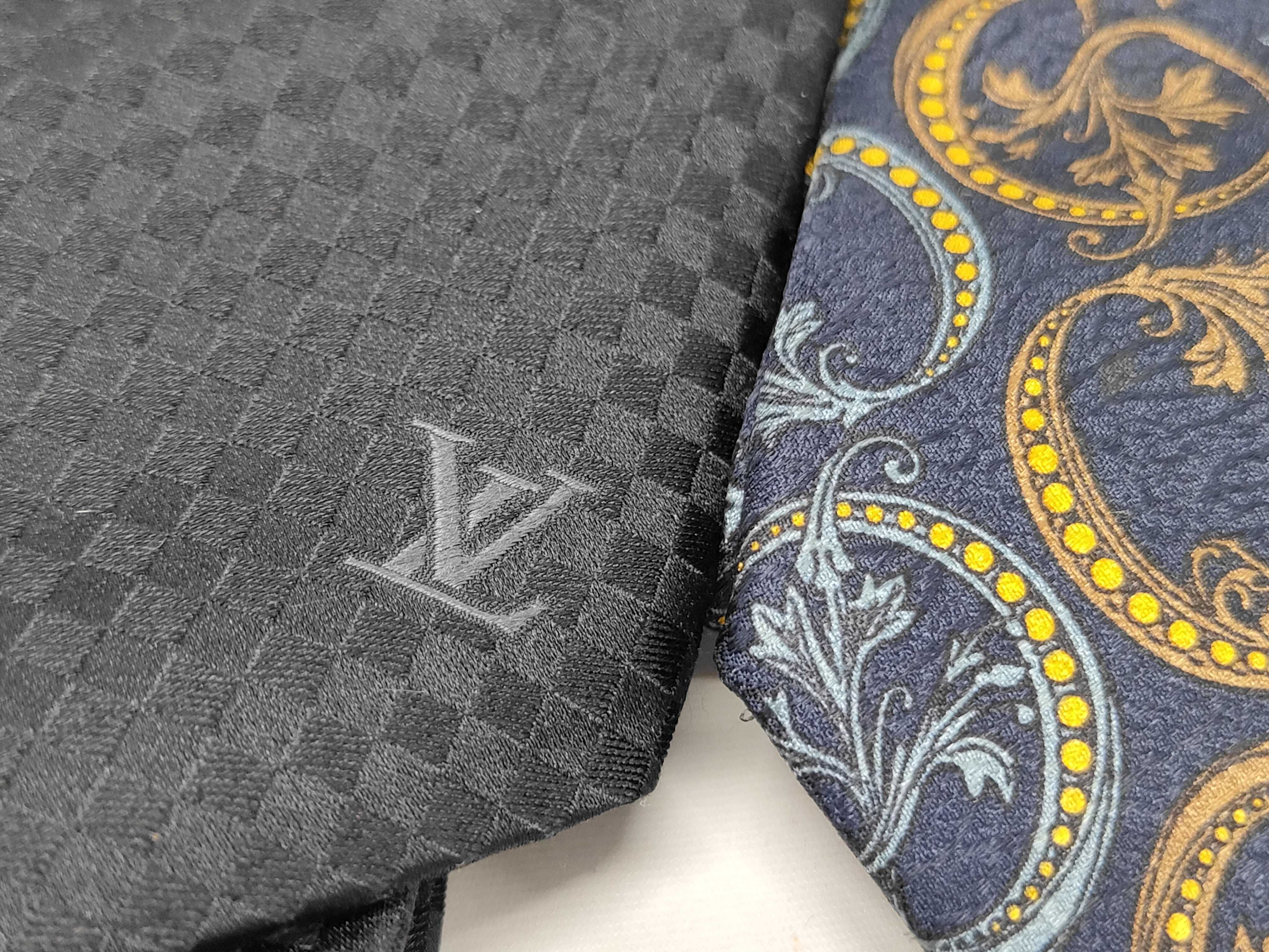 A Trio of Luxury Designer Silk Neckties Including Gucci, Louis Vuitton, and Christian Dior