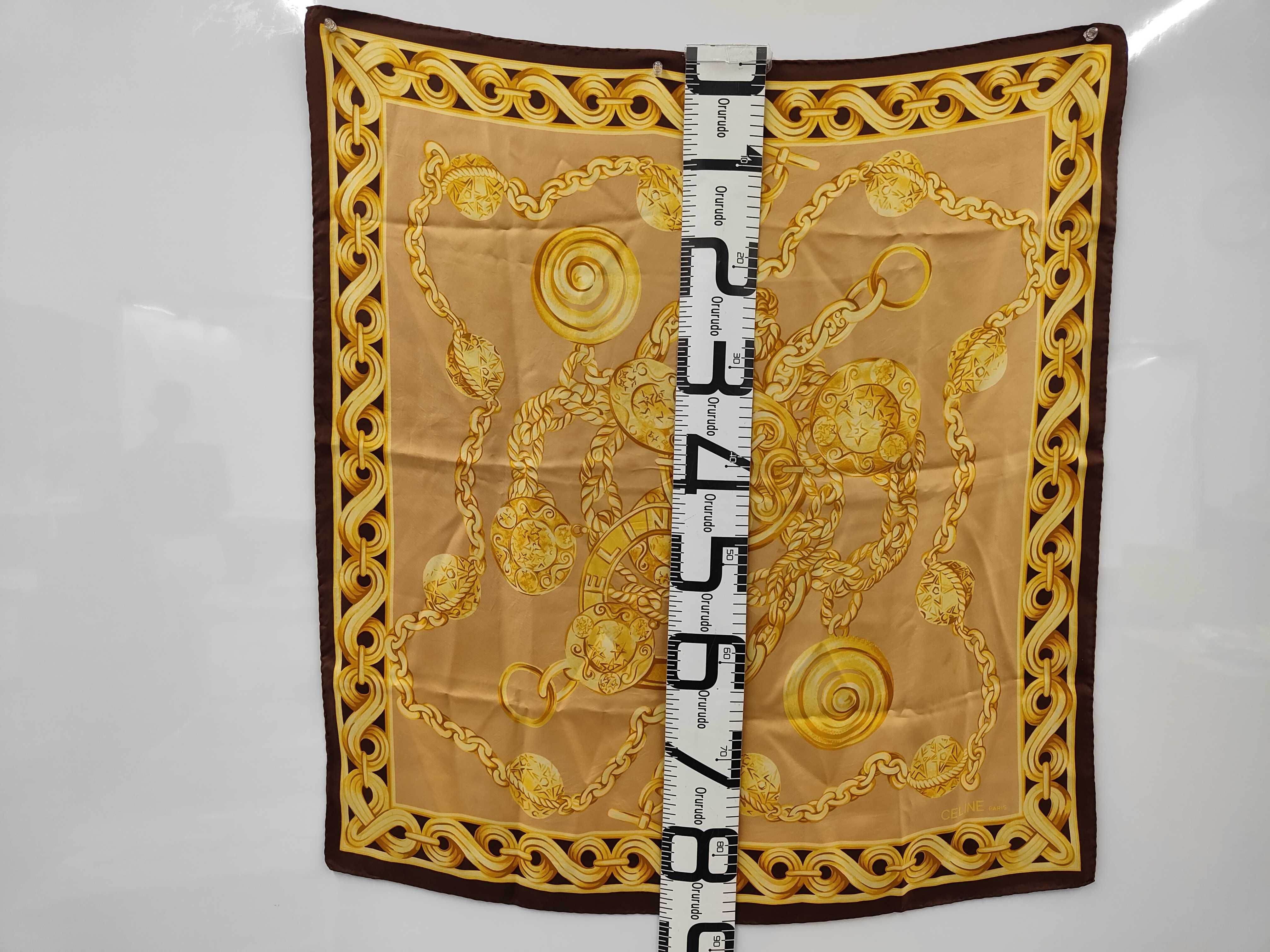 Celine Paris Silk Twill Square Scarf with Jewelry and Chain Motif