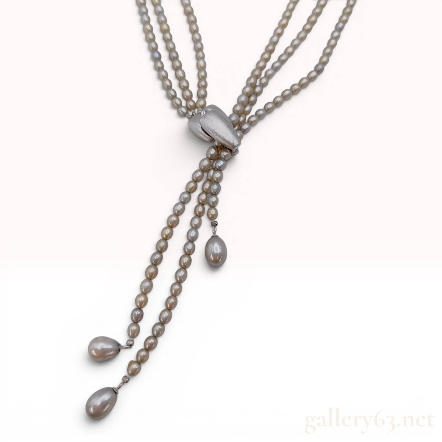 Vintage Four-Strand Pearl Lariat Necklace with Silver Clasp