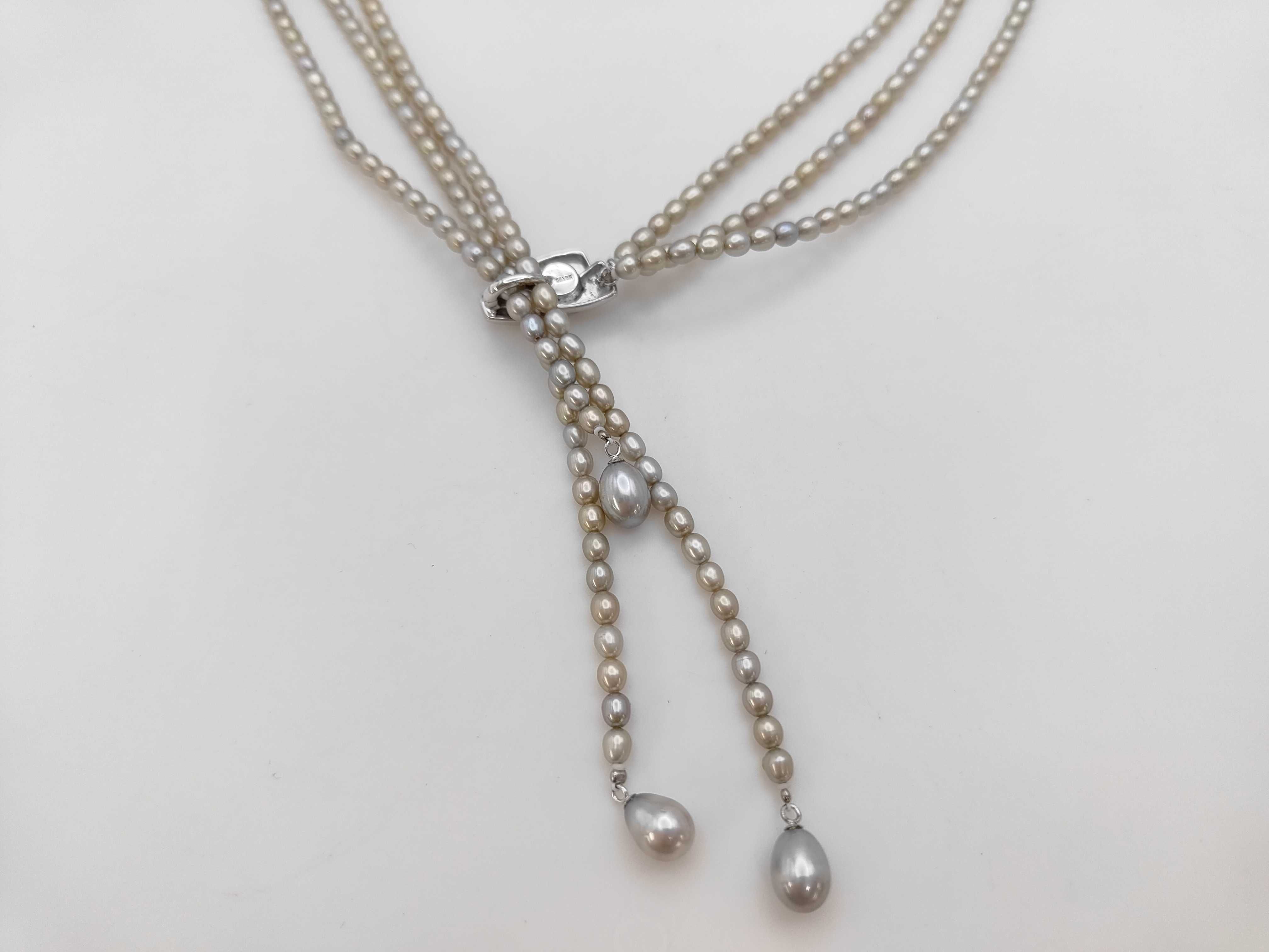 Vintage Four-Strand Pearl Lariat Necklace with Silver Clasp
