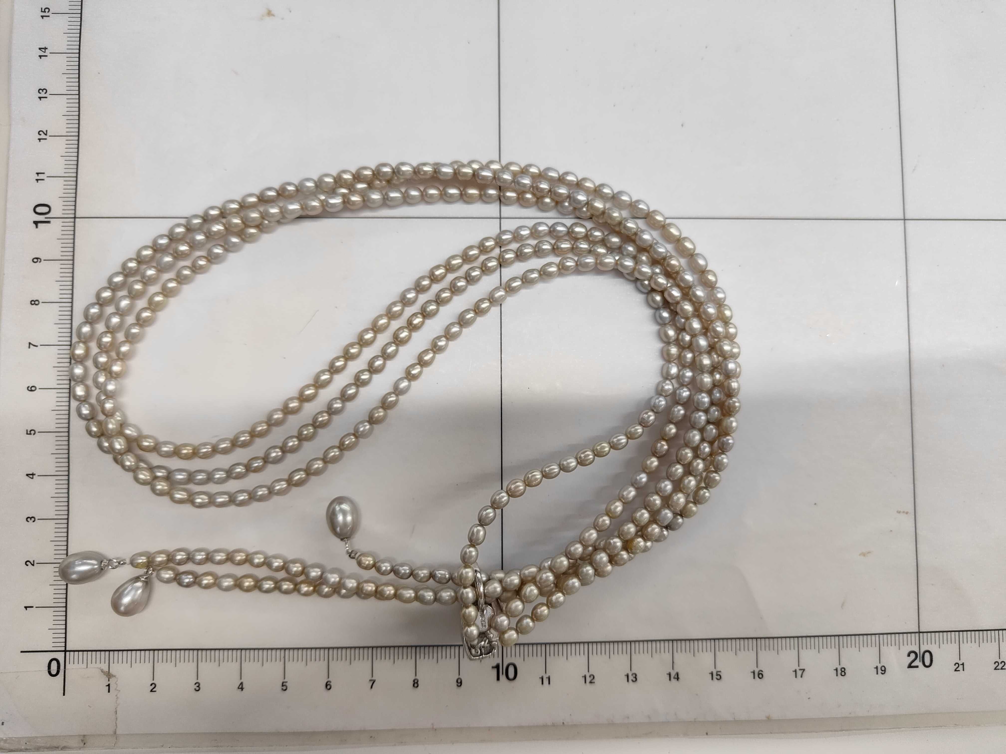 Vintage Four-Strand Pearl Lariat Necklace with Silver Clasp