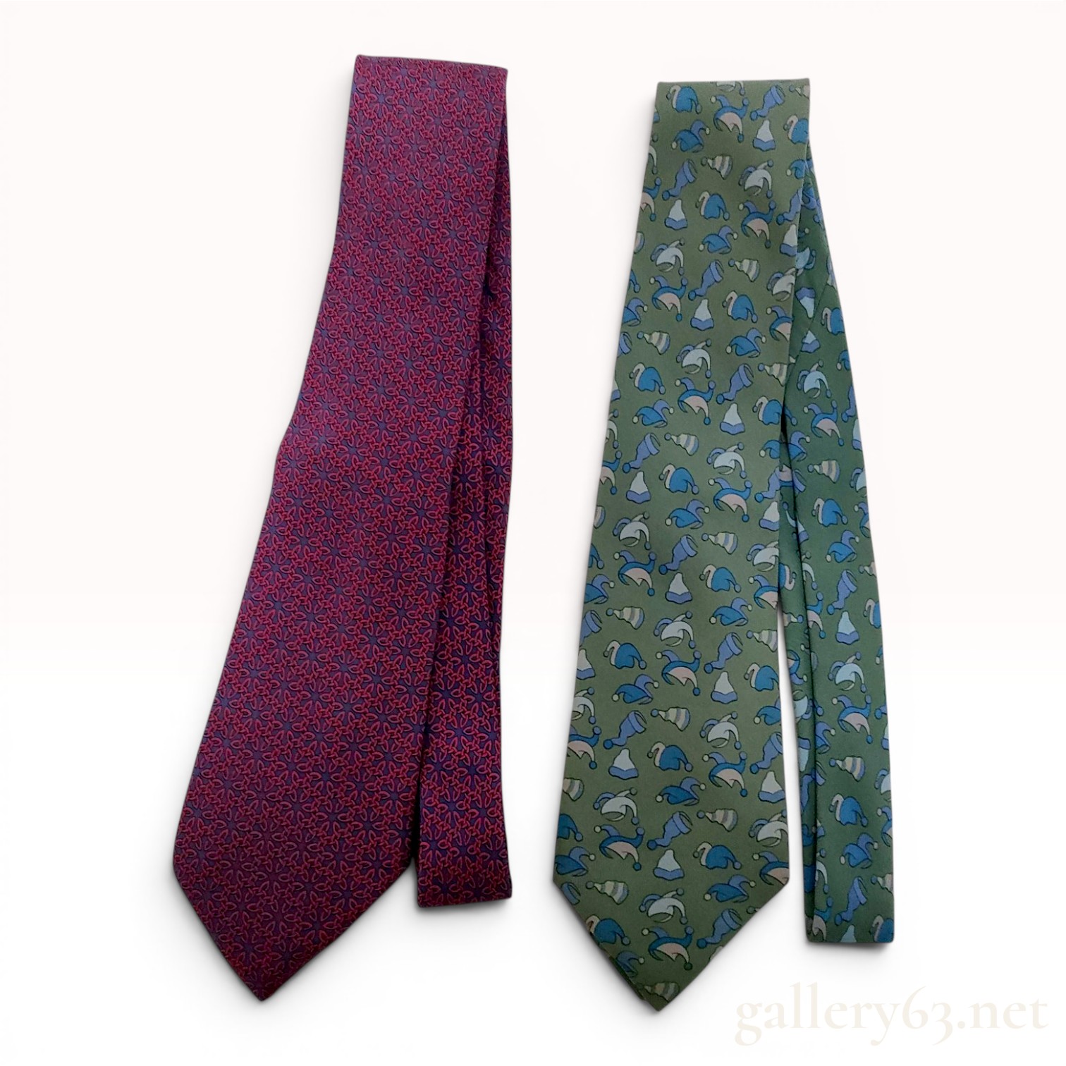 Two Hermes Silk Neckties, Pattern Nos. 7087 and 7474