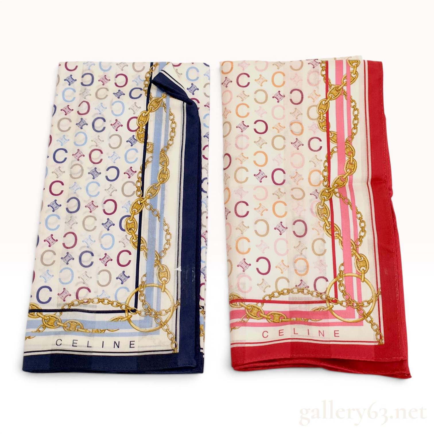 A Pair of Celine Macadam and Chain Motif Handkerchiefs