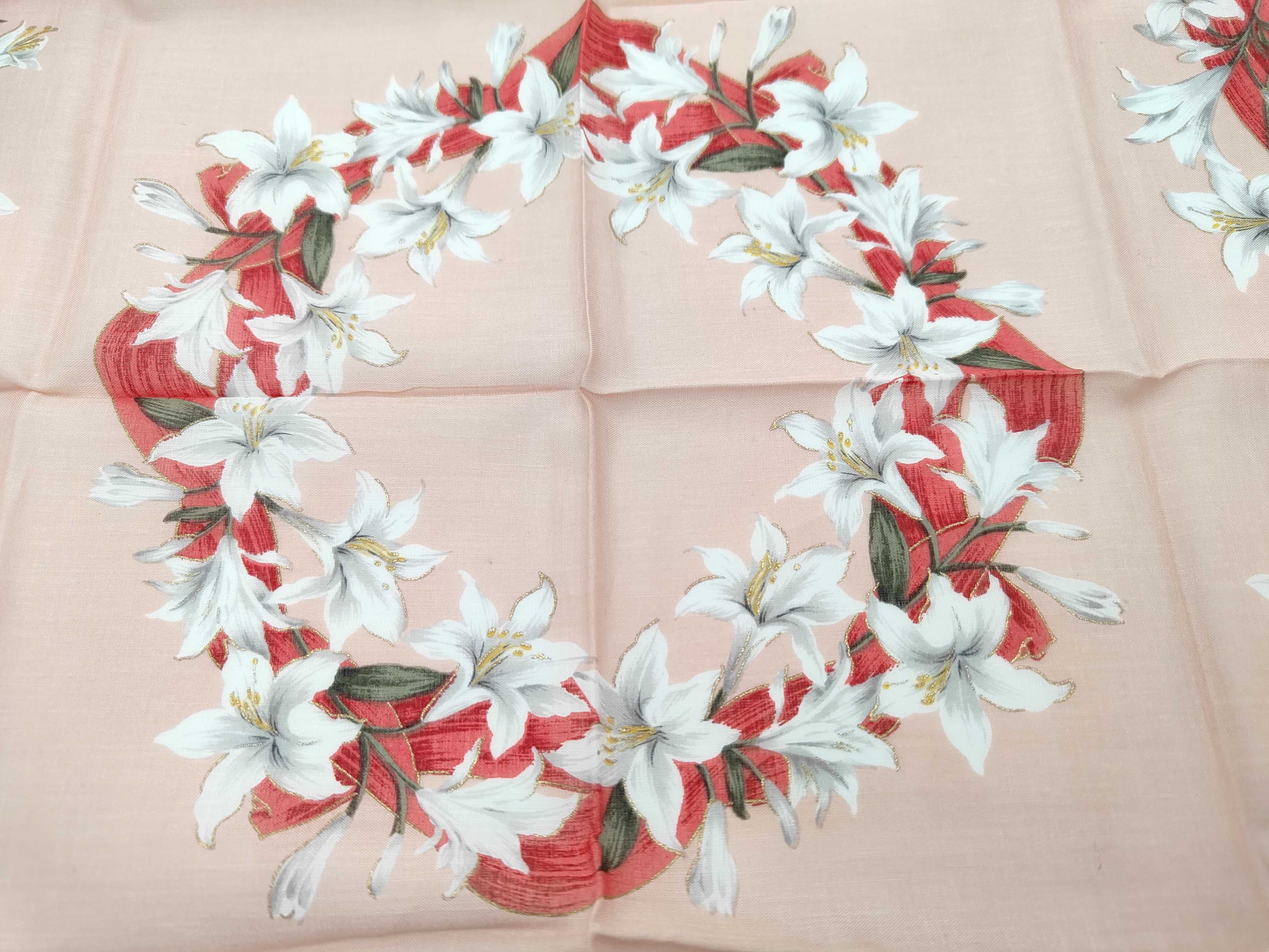 Christian Dior Floral Handkerchief with Lilies and Red Ribbons