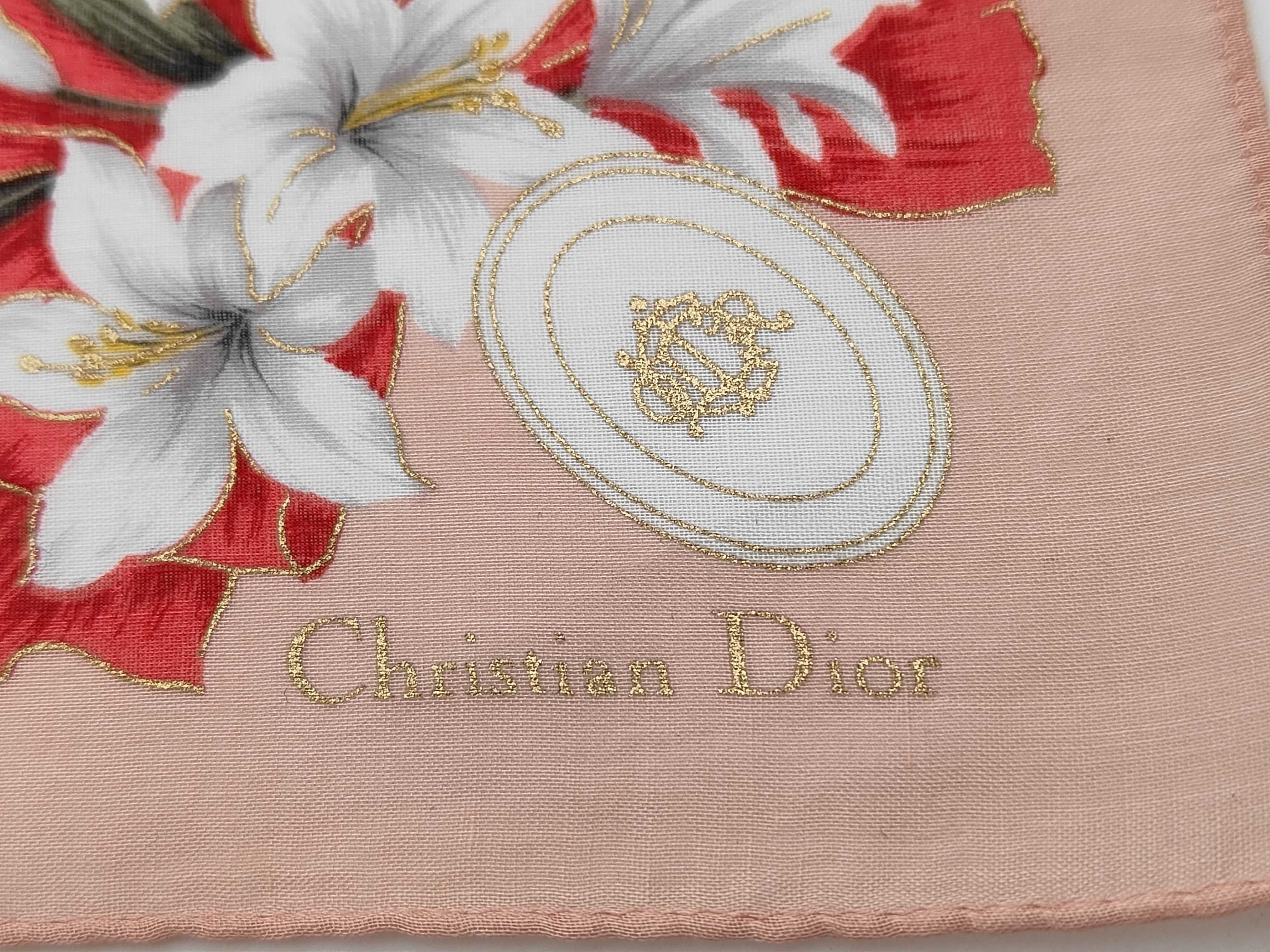 Christian Dior Floral Handkerchief with Lilies and Red Ribbons
