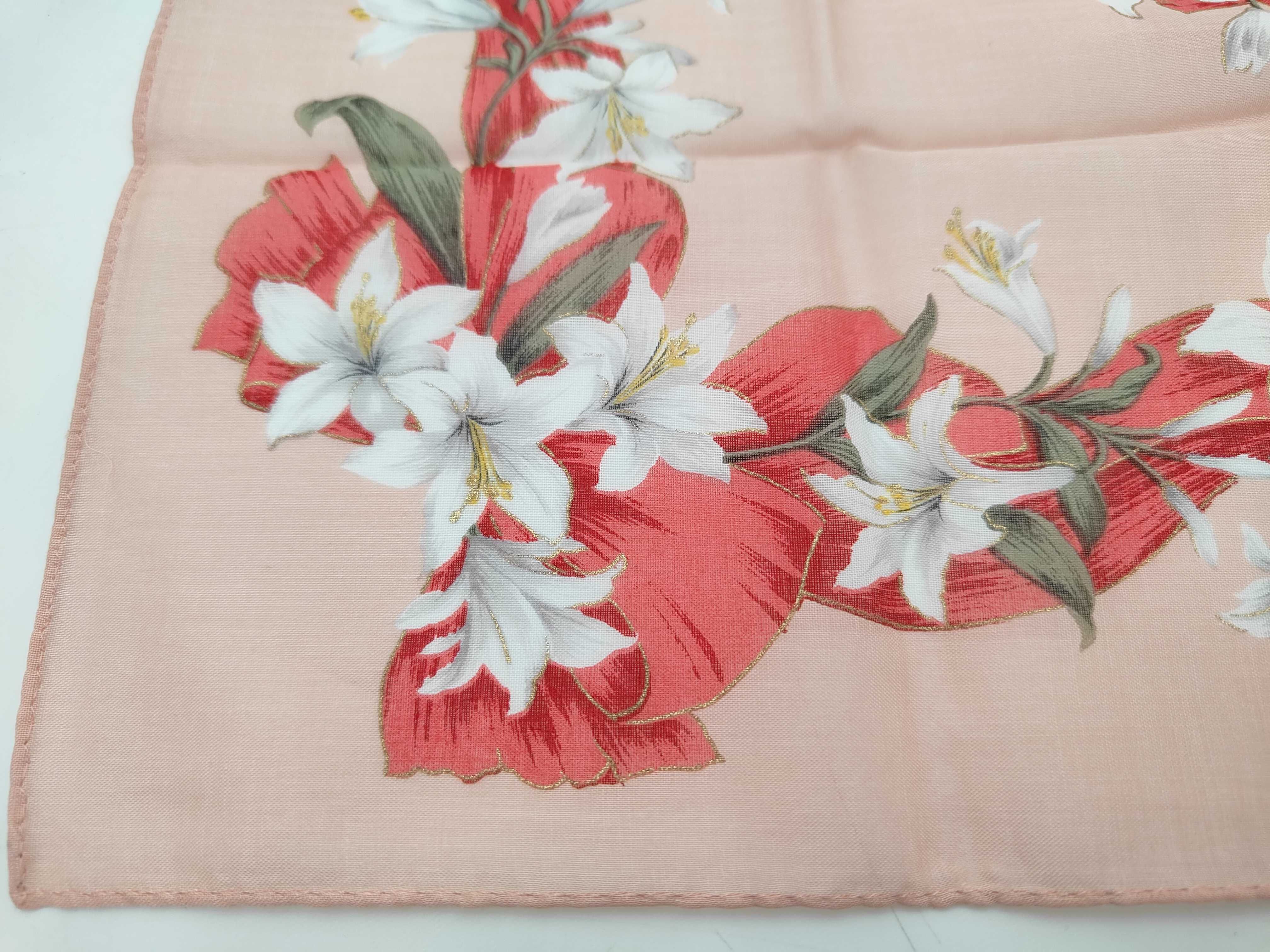 Christian Dior Floral Handkerchief with Lilies and Red Ribbons