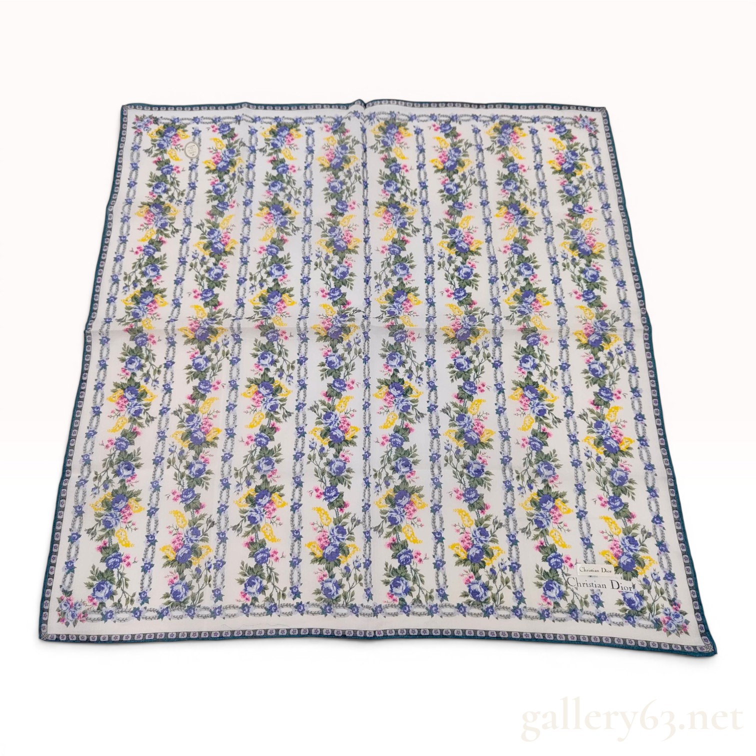 Vintage Christian Dior Floral Pattern Cotton Handkerchief