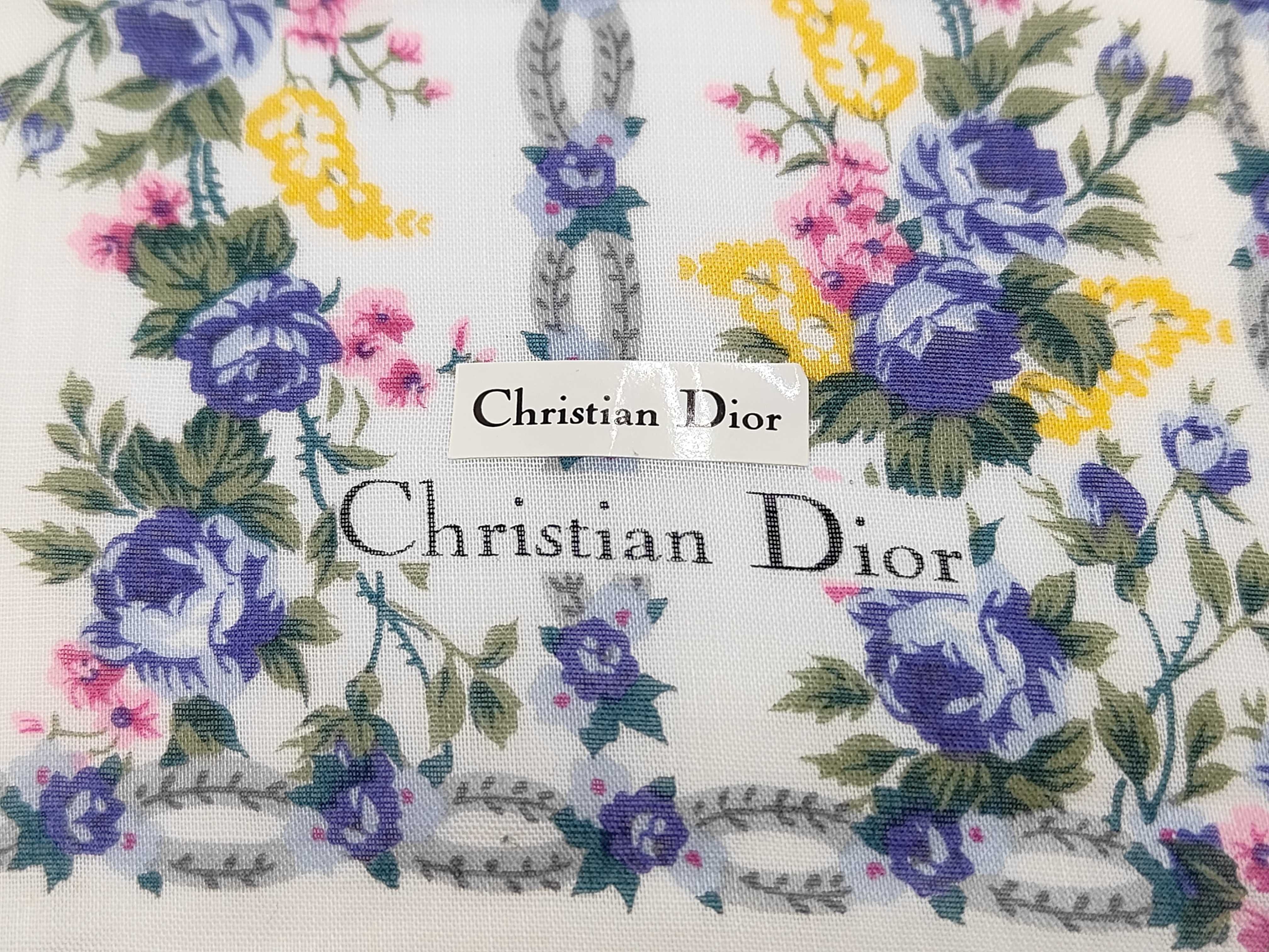 Vintage Christian Dior Floral Pattern Cotton Handkerchief