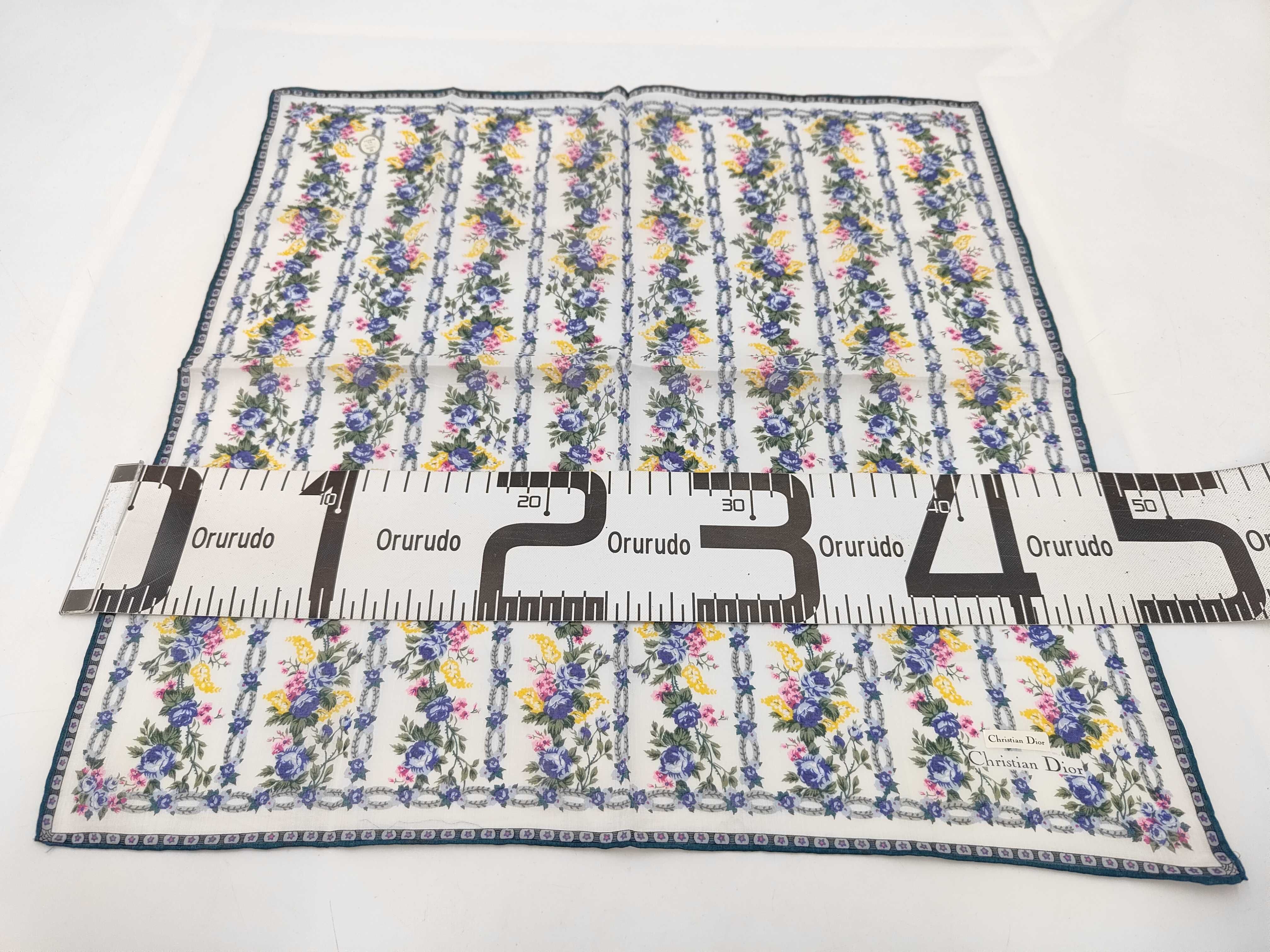Vintage Christian Dior Floral Pattern Cotton Handkerchief