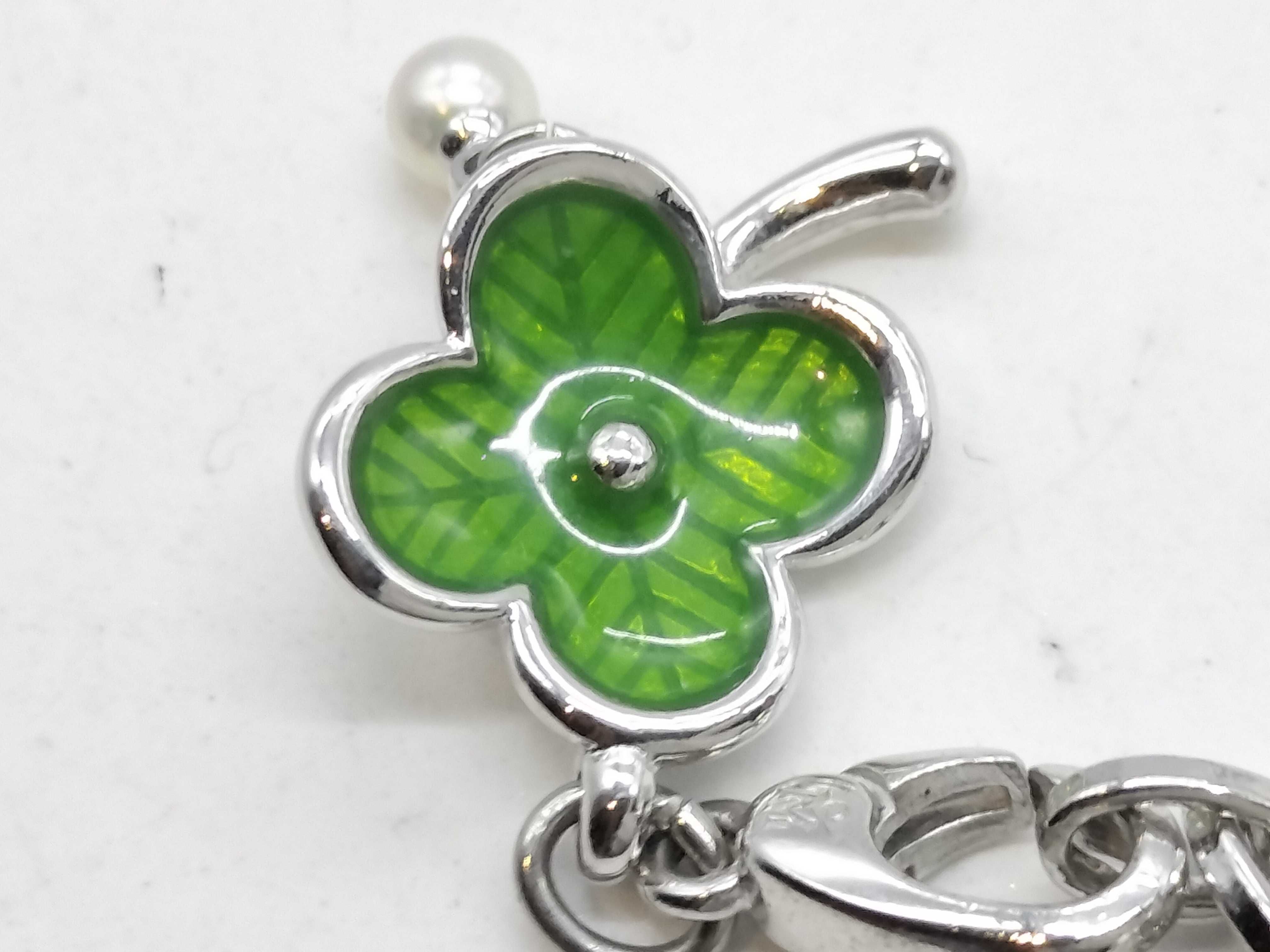 Mikimoto Pearl and Enamel Four-Leaf Clover Mobile Phone Jack Charm