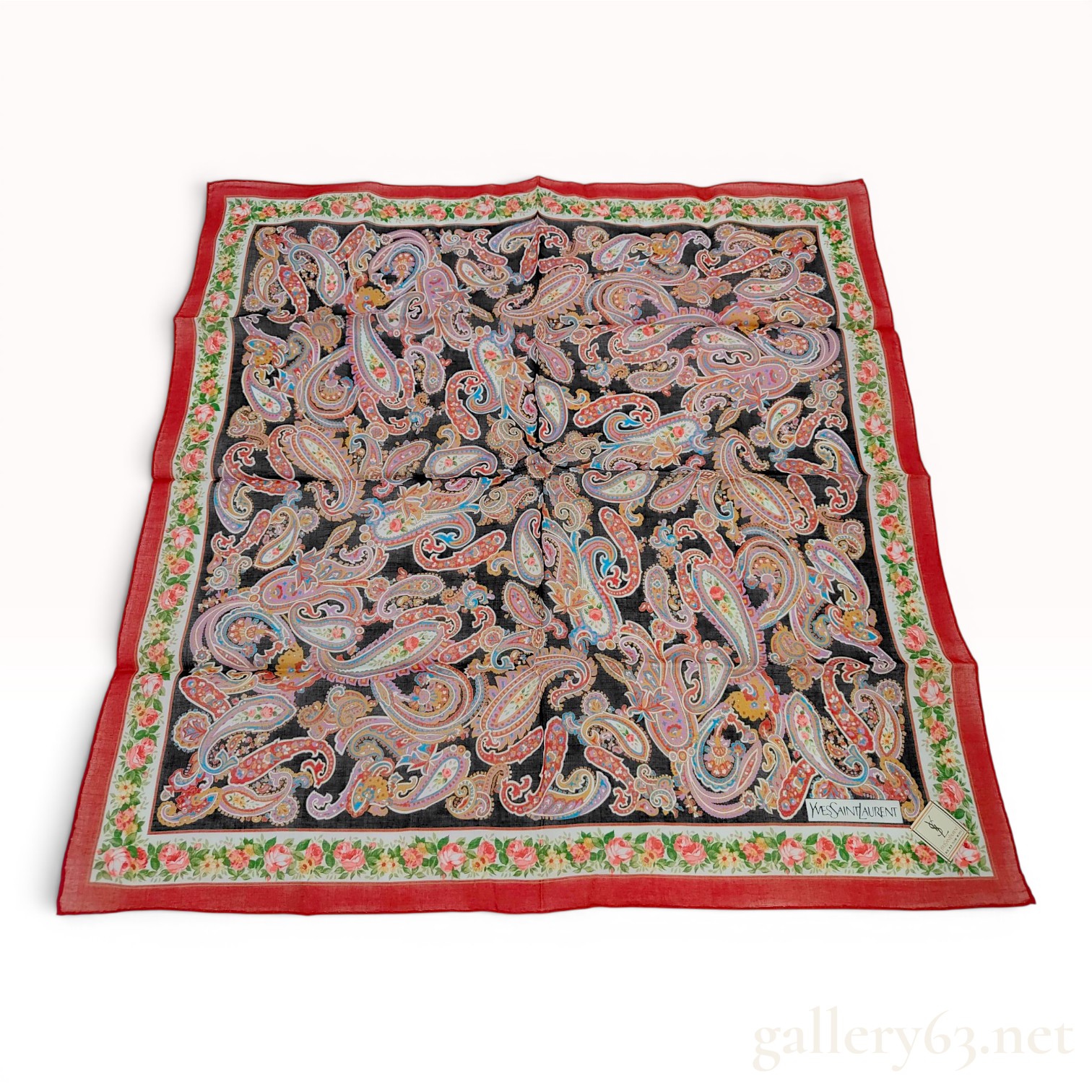 Yves Saint Laurent Paisley and Floral Cotton Scarf