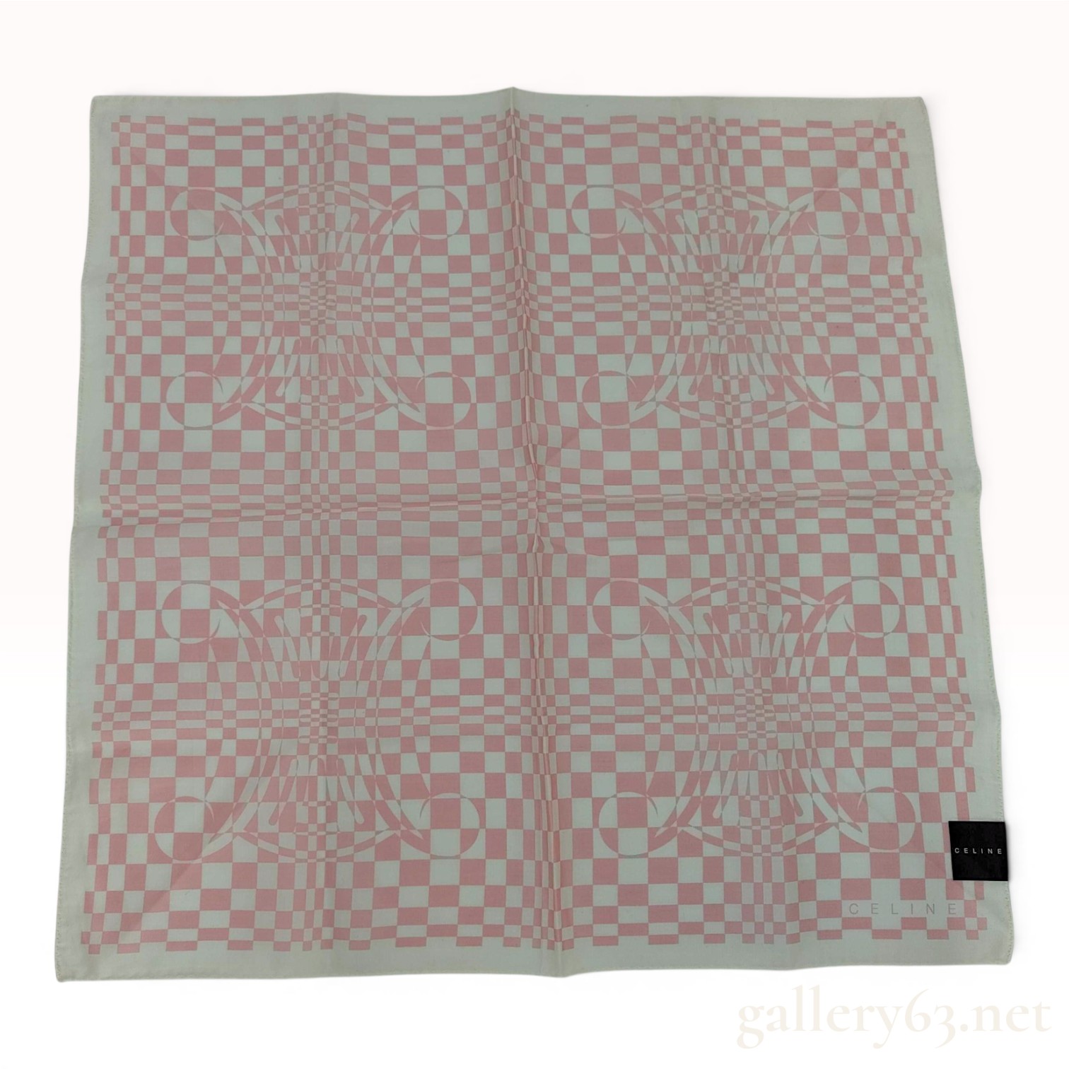 Celine Pink and White Checkerboard Triomphe Motif Handkerchief