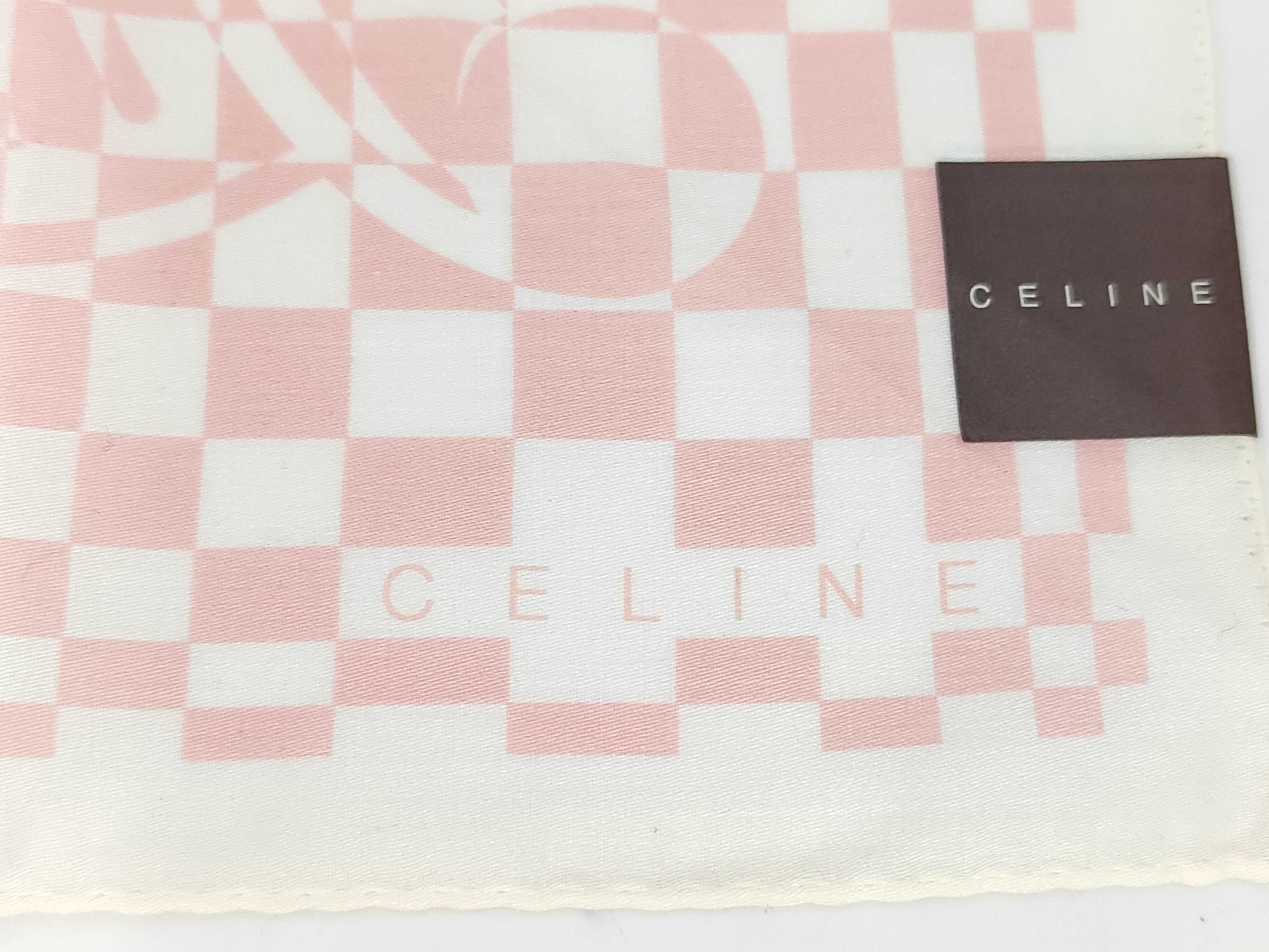 Celine Pink and White Checkerboard Triomphe Motif Handkerchief