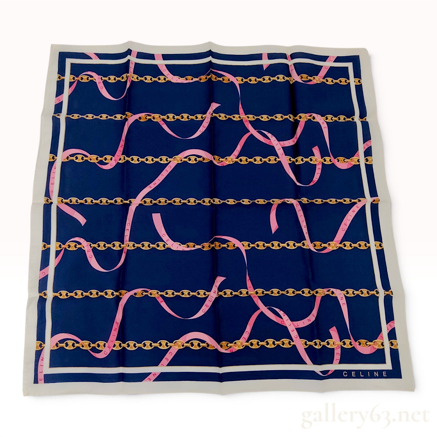 Celine Triomphe Chain and Ribbon Print Cotton Handkerchief Scarf
