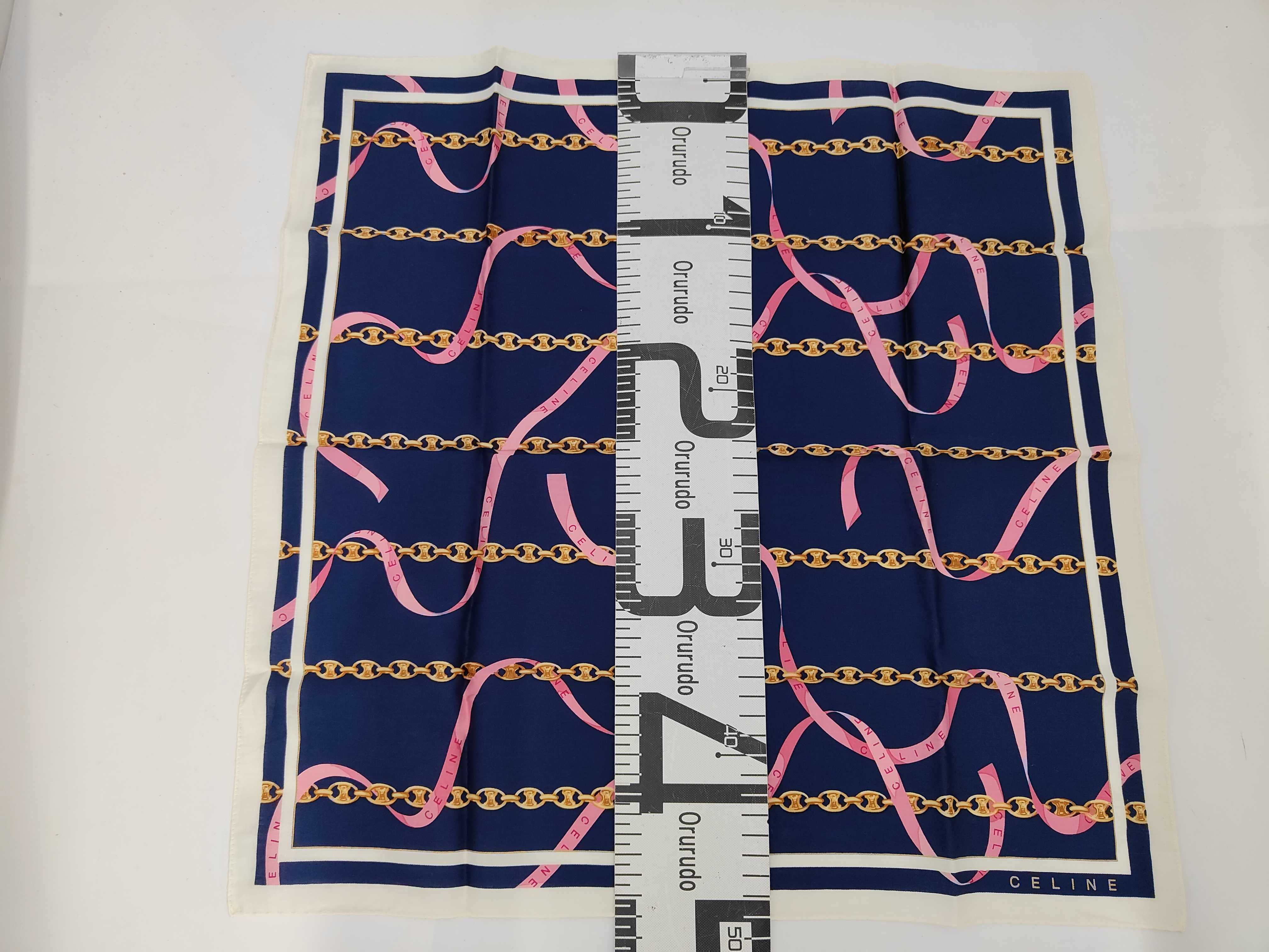 Celine Triomphe Chain and Ribbon Print Cotton Handkerchief Scarf