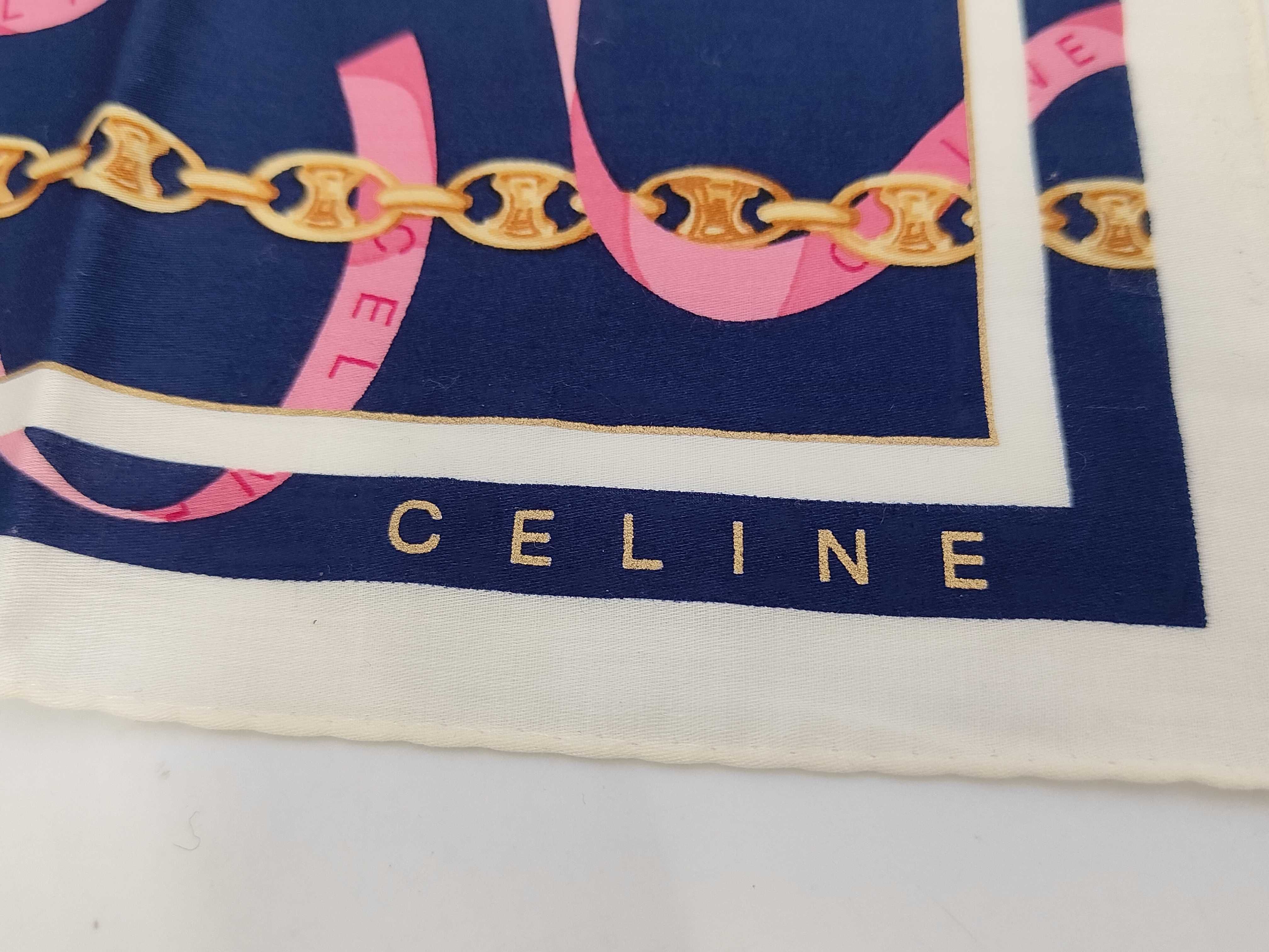 Celine Triomphe Chain and Ribbon Print Cotton Handkerchief Scarf