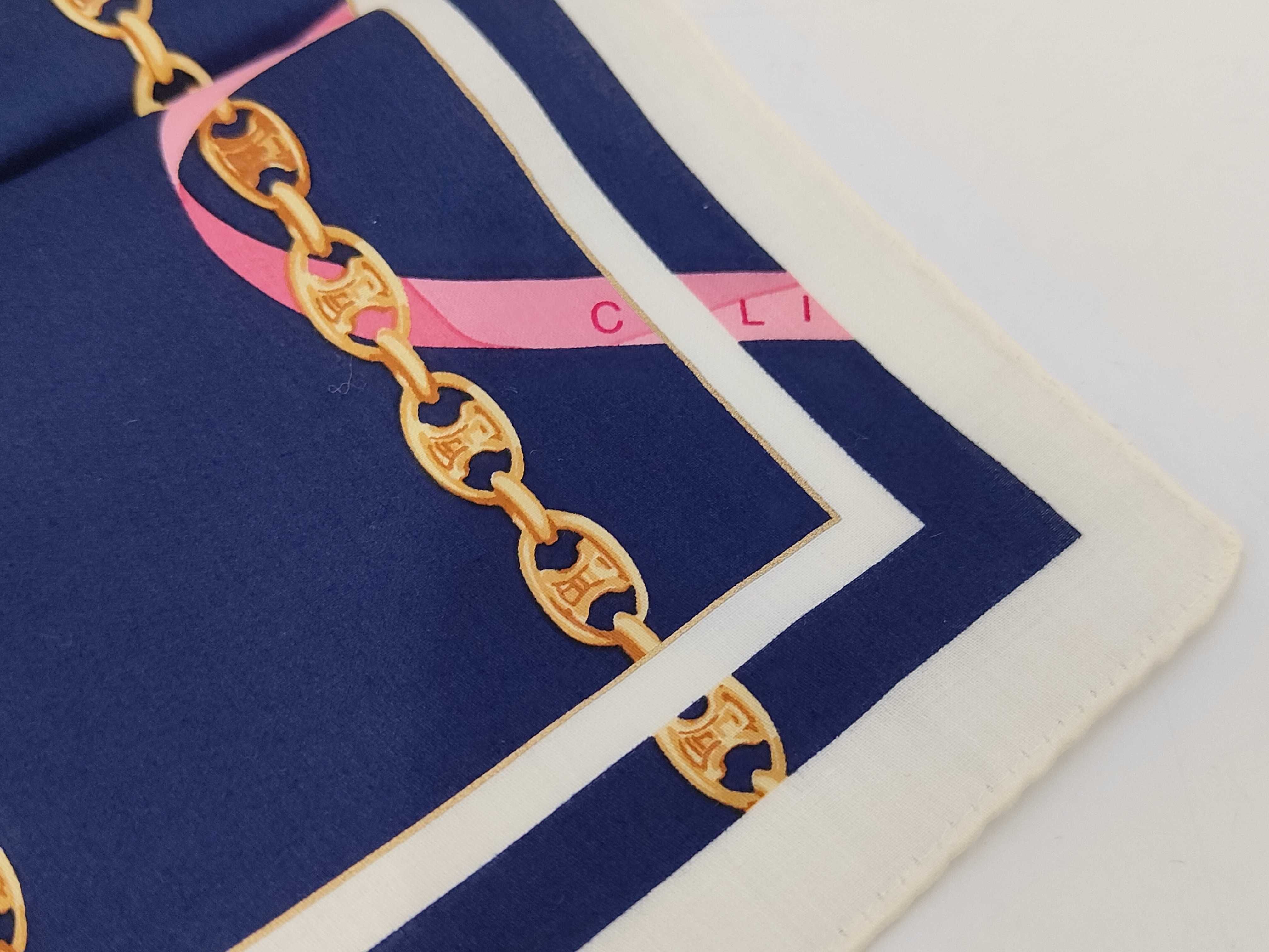 Celine Triomphe Chain and Ribbon Print Cotton Handkerchief Scarf