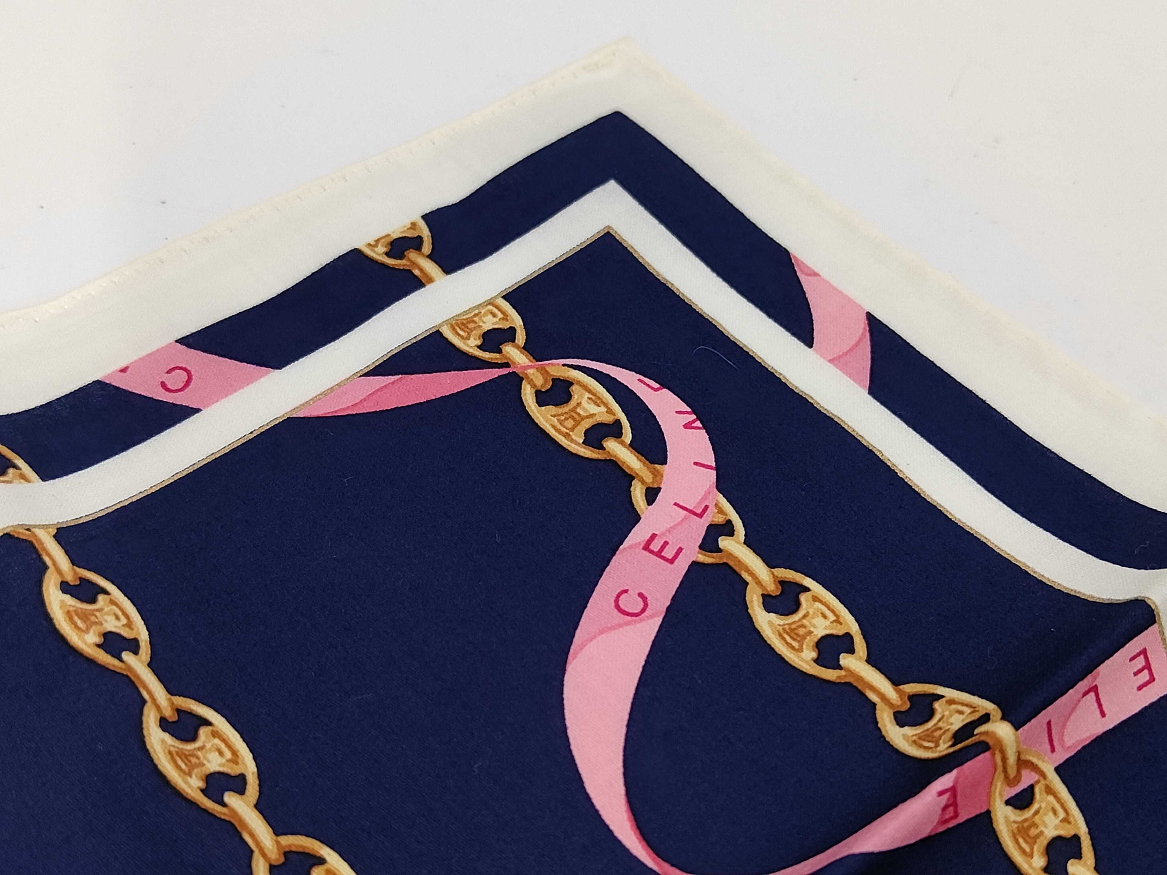 Celine Triomphe Chain and Ribbon Print Cotton Handkerchief Scarf