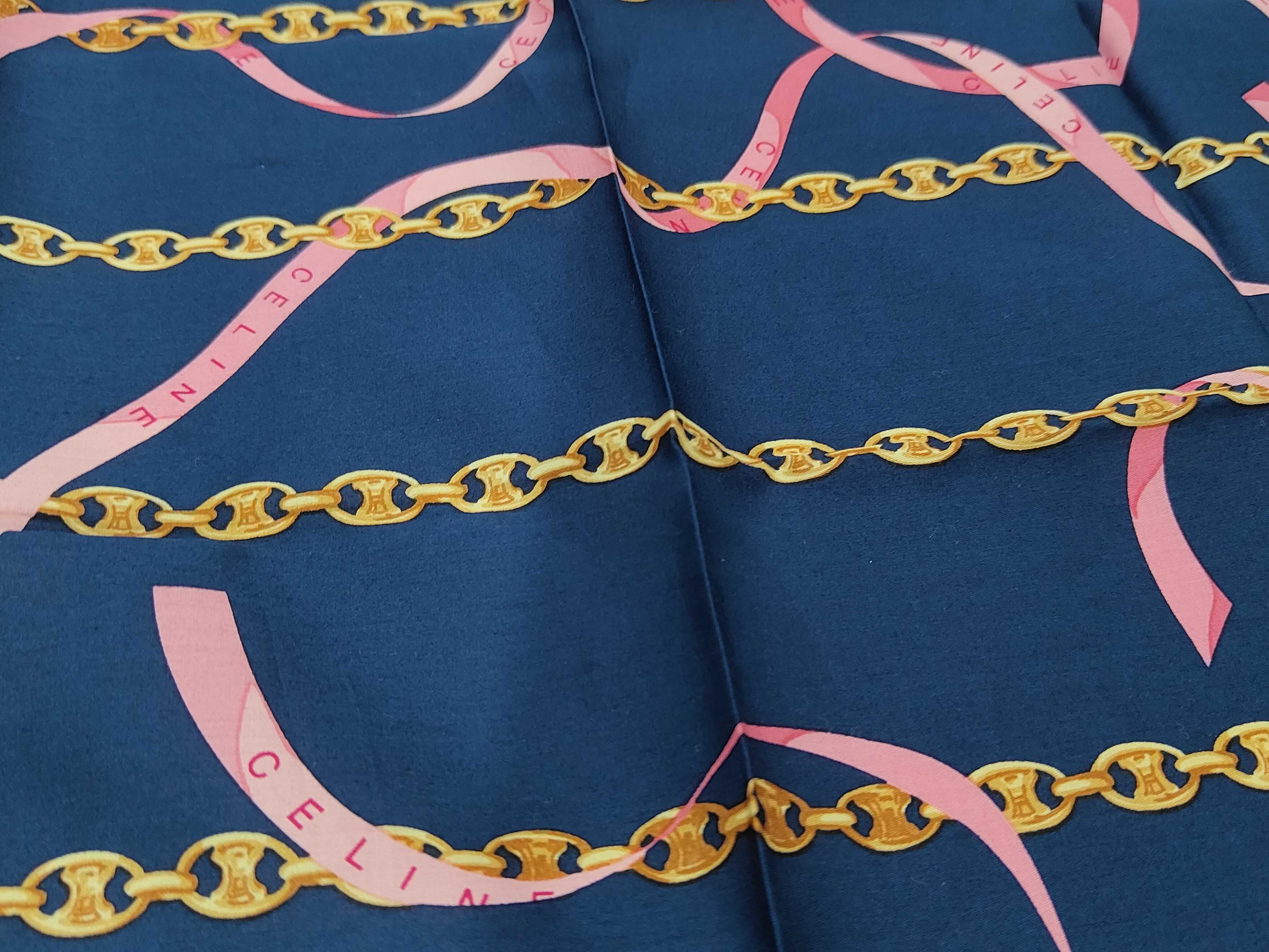 Celine Triomphe Chain and Ribbon Print Cotton Handkerchief Scarf