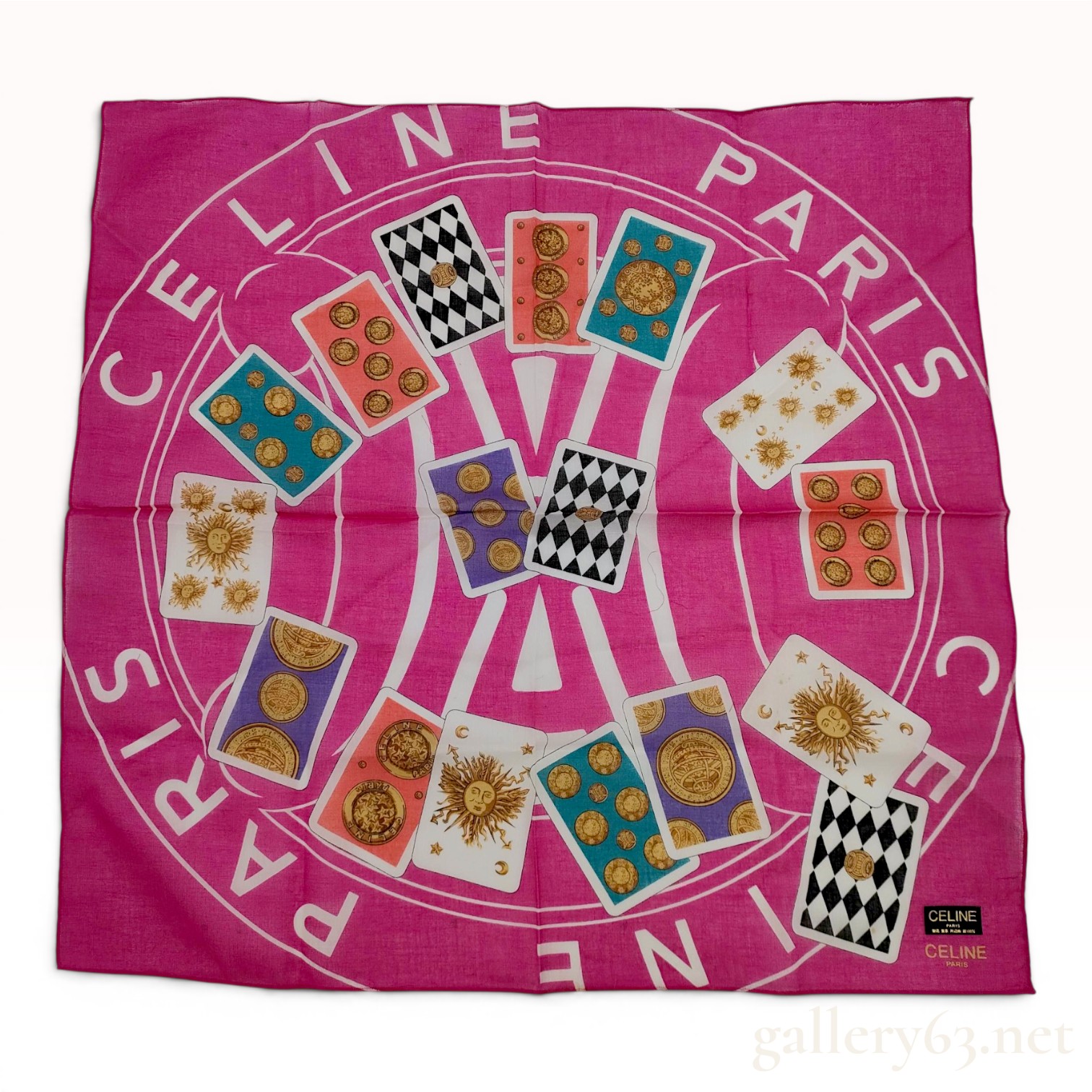 Celine Paris Magenta Cotton Handkerchief with Tarot Card Motif