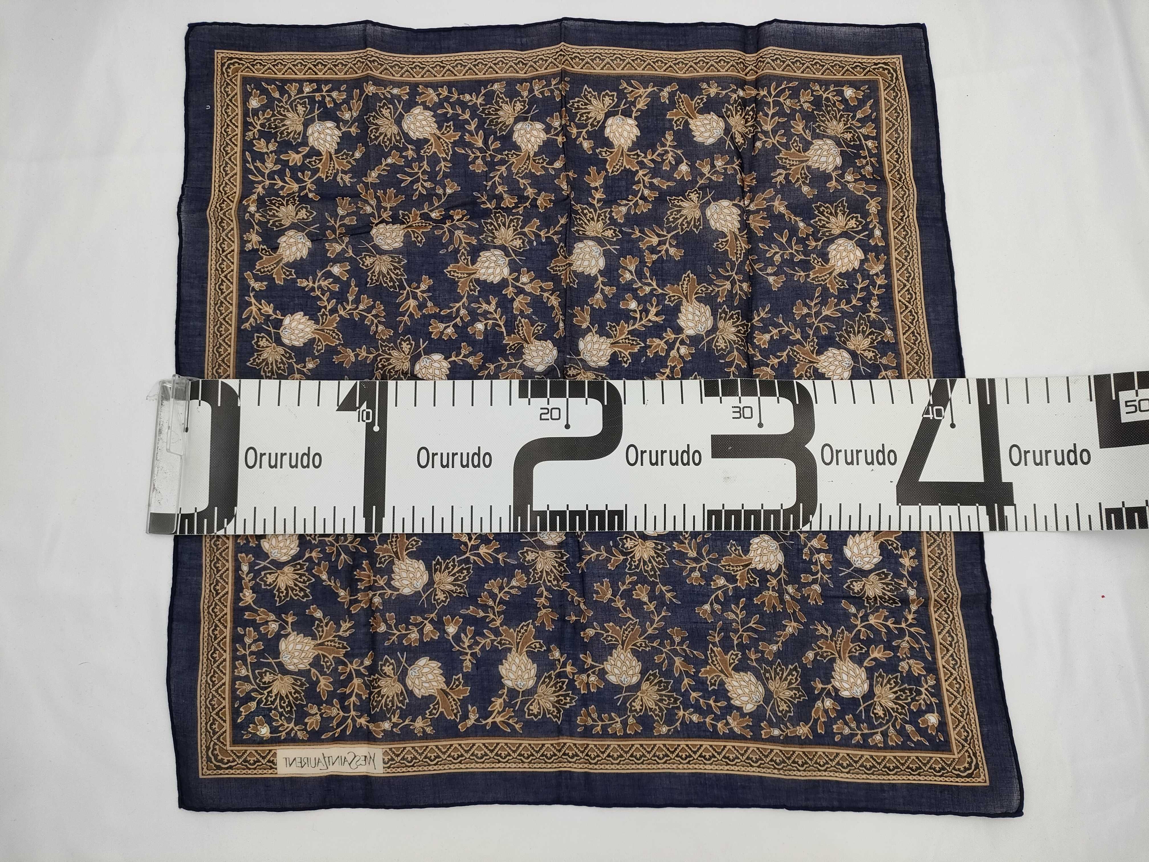 Yves Saint Laurent Vintage Botanical Print Cotton Handkerchief Scarf in Navy