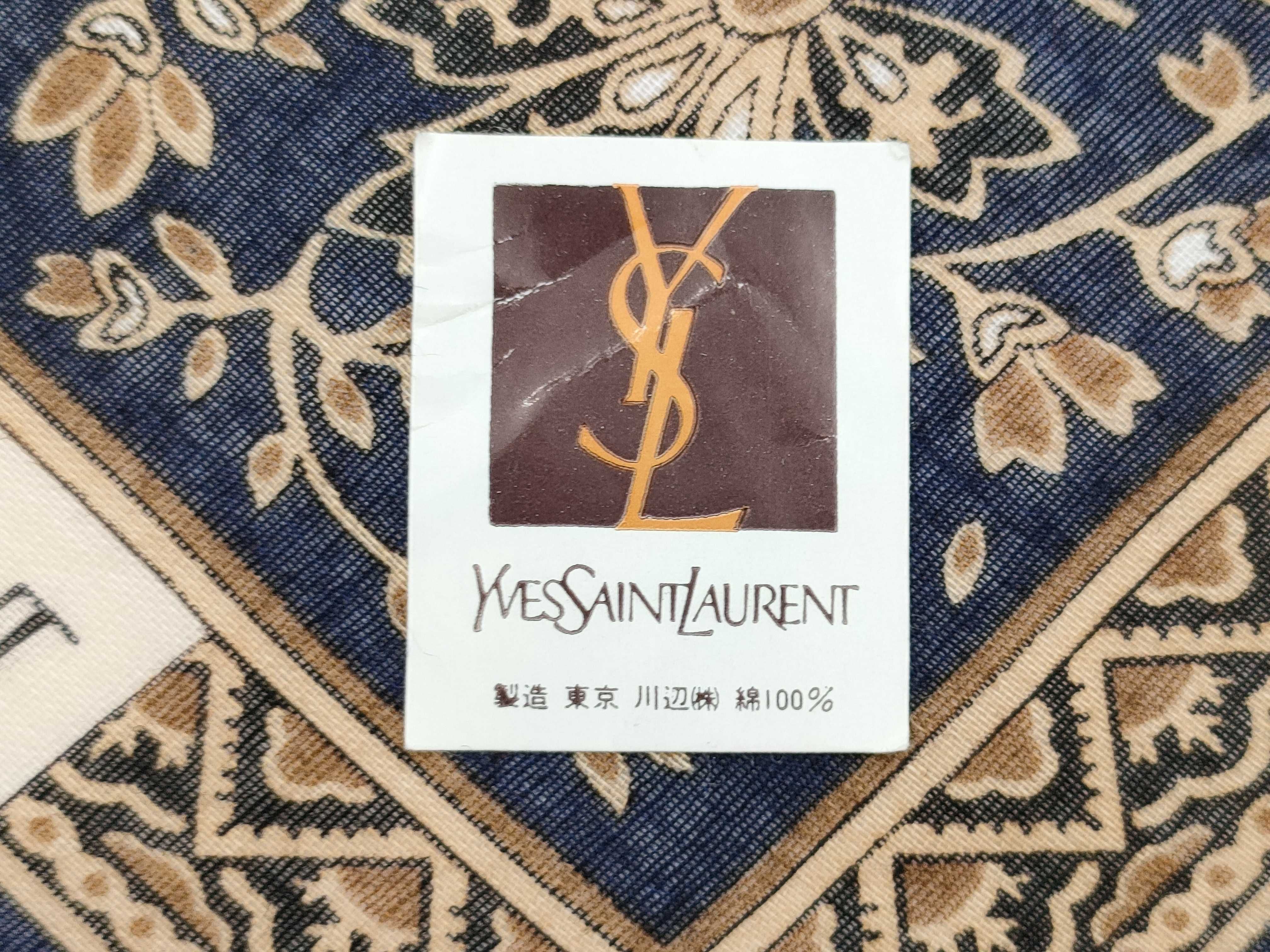 Yves Saint Laurent Vintage Botanical Print Cotton Handkerchief Scarf in Navy