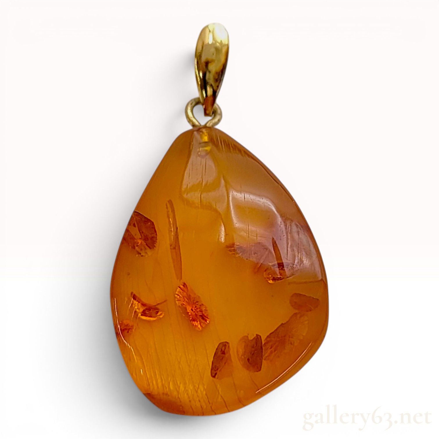 Baltic Cognac Amber and Gold-Plated Silver Teardrop Pendant