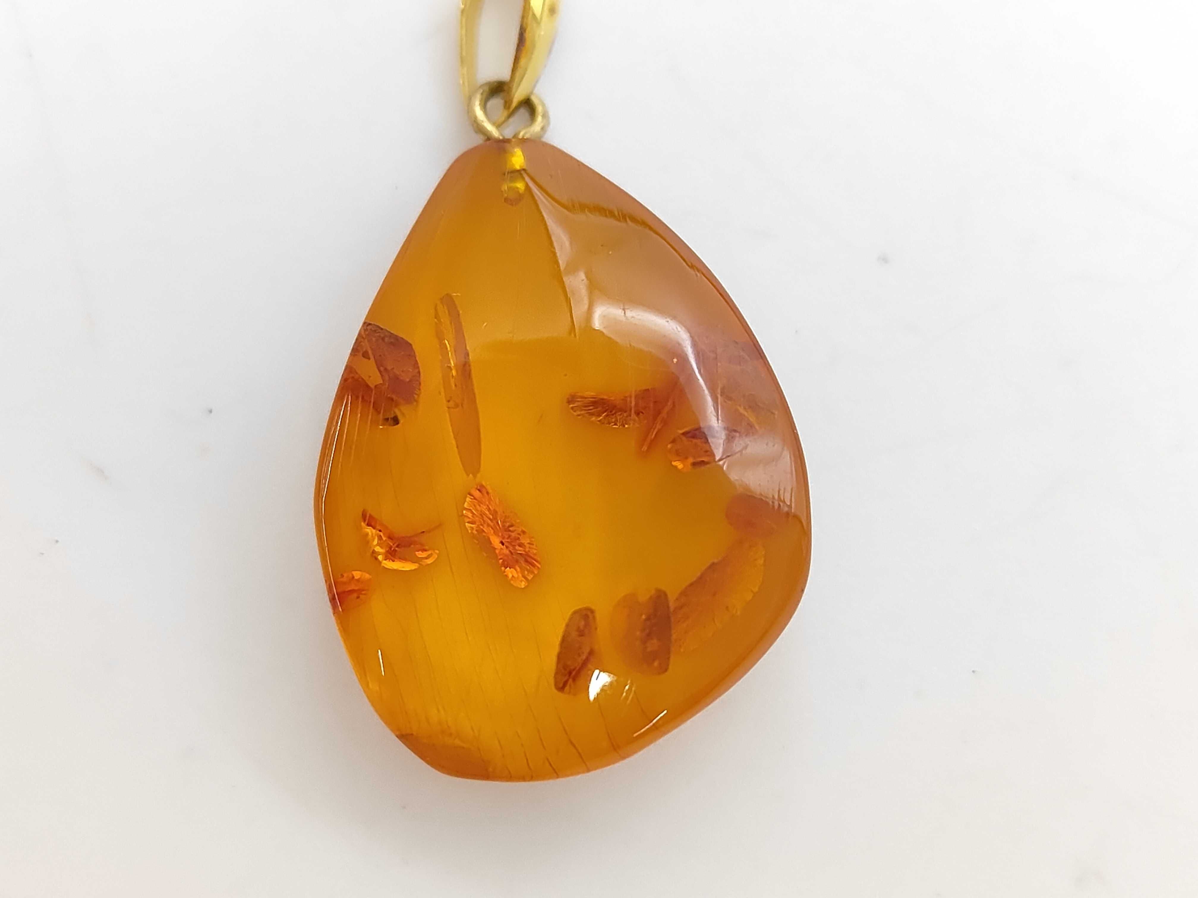 Baltic Cognac Amber and Gold-Plated Silver Teardrop Pendant