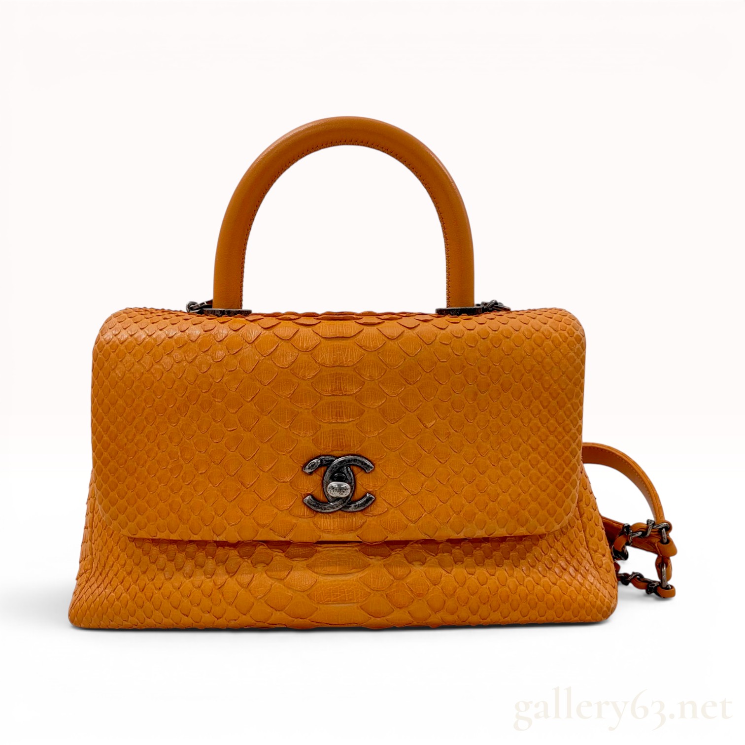 Chanel Orange Python Coco Handle Bag with Aged Ruthenium Hardware