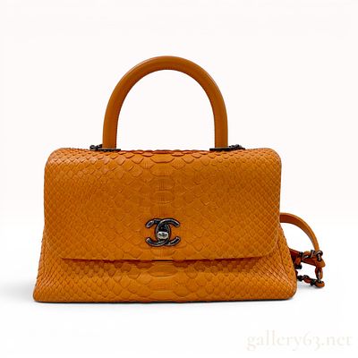 Chanel Orange Python Coco Handle Bag with Aged Ruthenium Hardware. A Chanel Coco Handle bag 