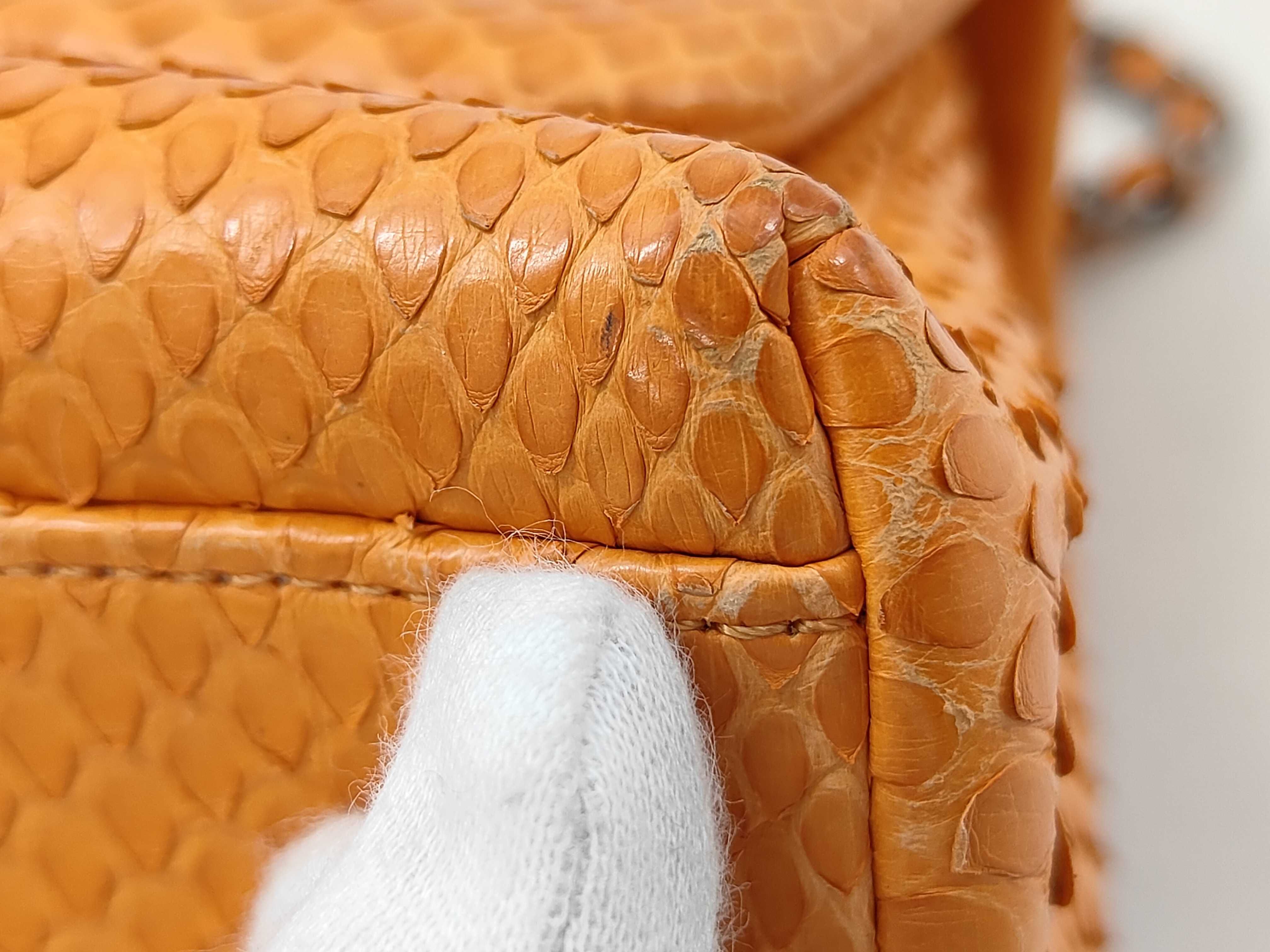 Chanel Orange Python Coco Handle Bag with Aged Ruthenium Hardware