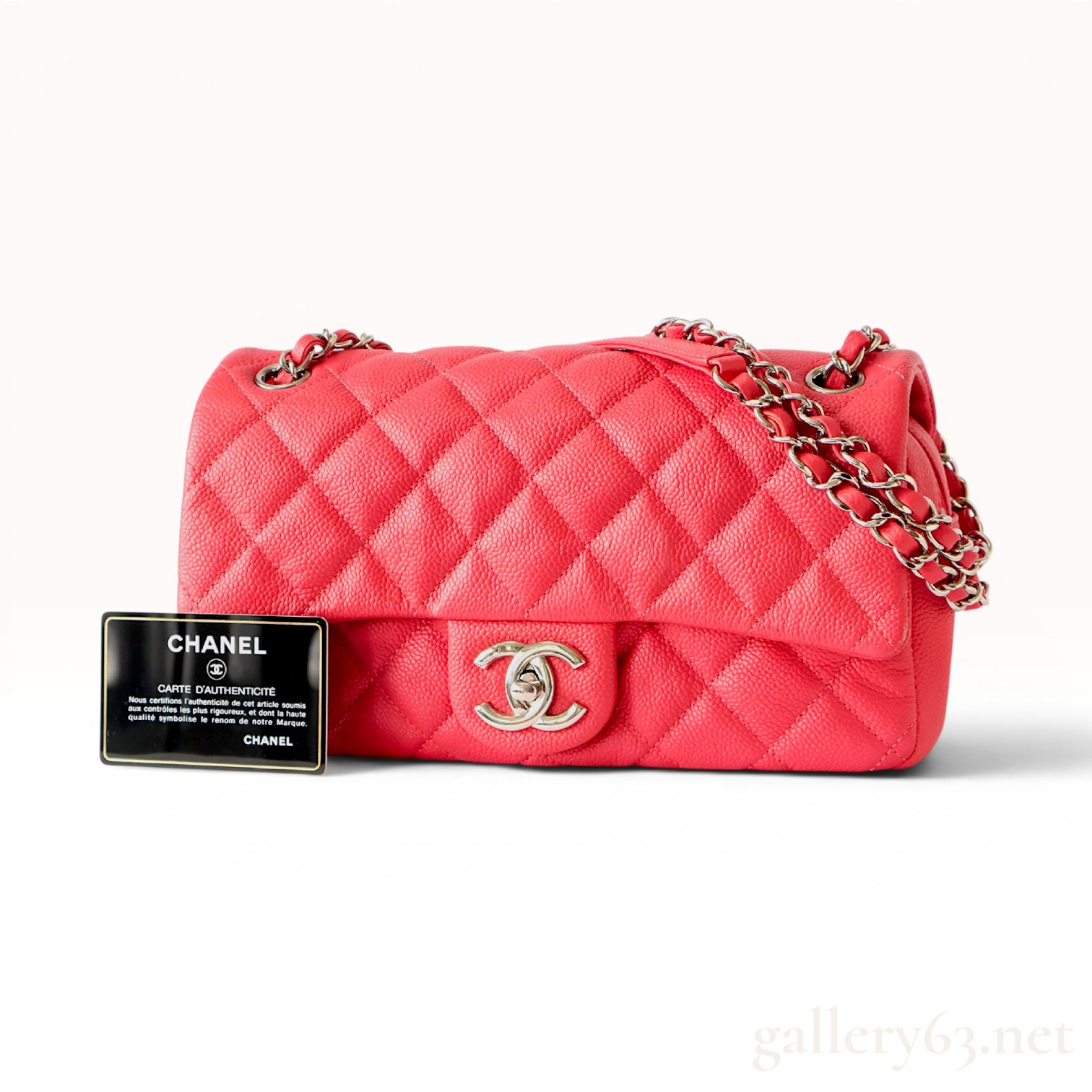 Chanel Coral Red Quilted Caviar Leather Easy Flap Bag