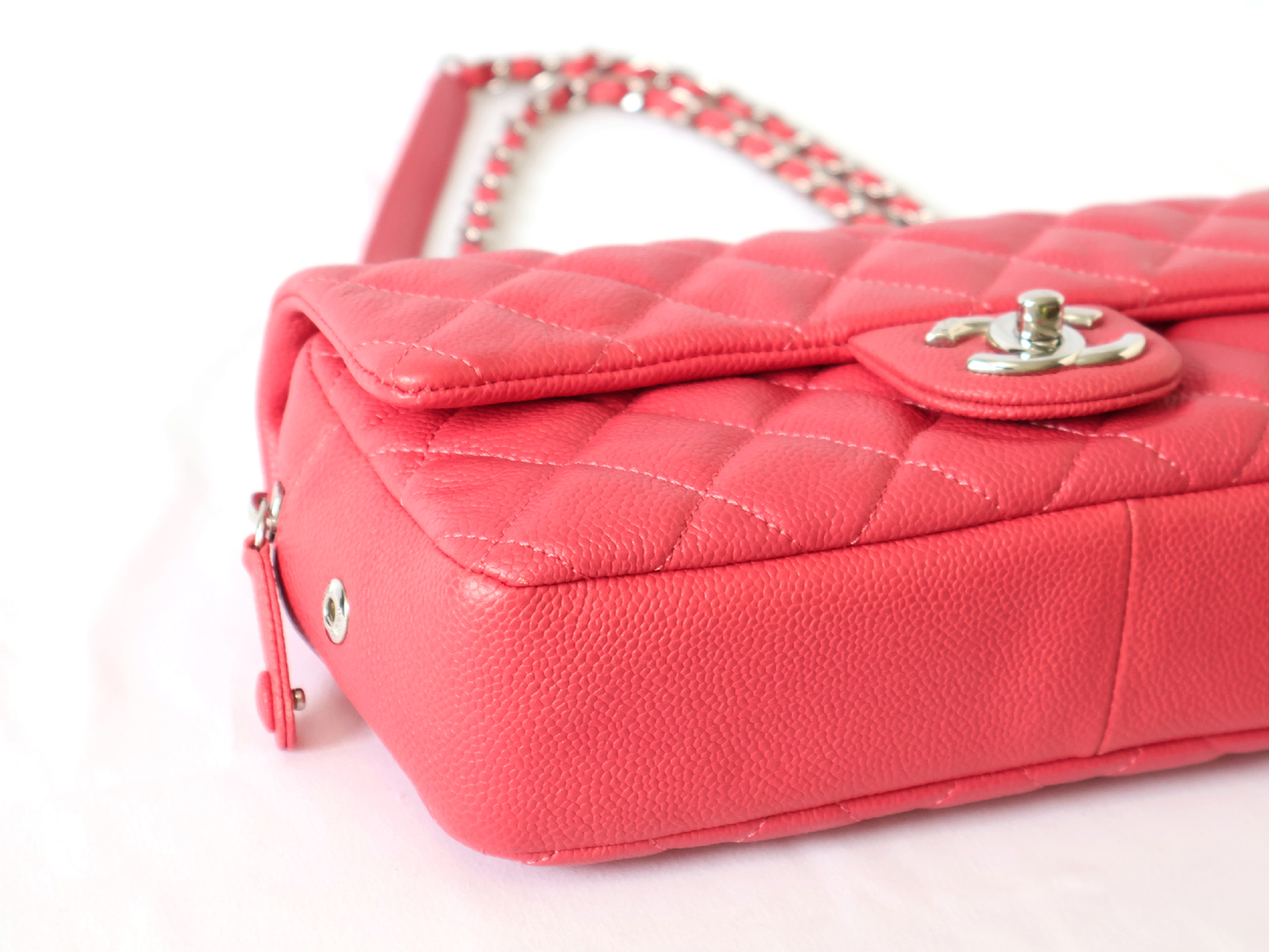 Chanel Coral Red Quilted Caviar Leather Easy Flap Bag