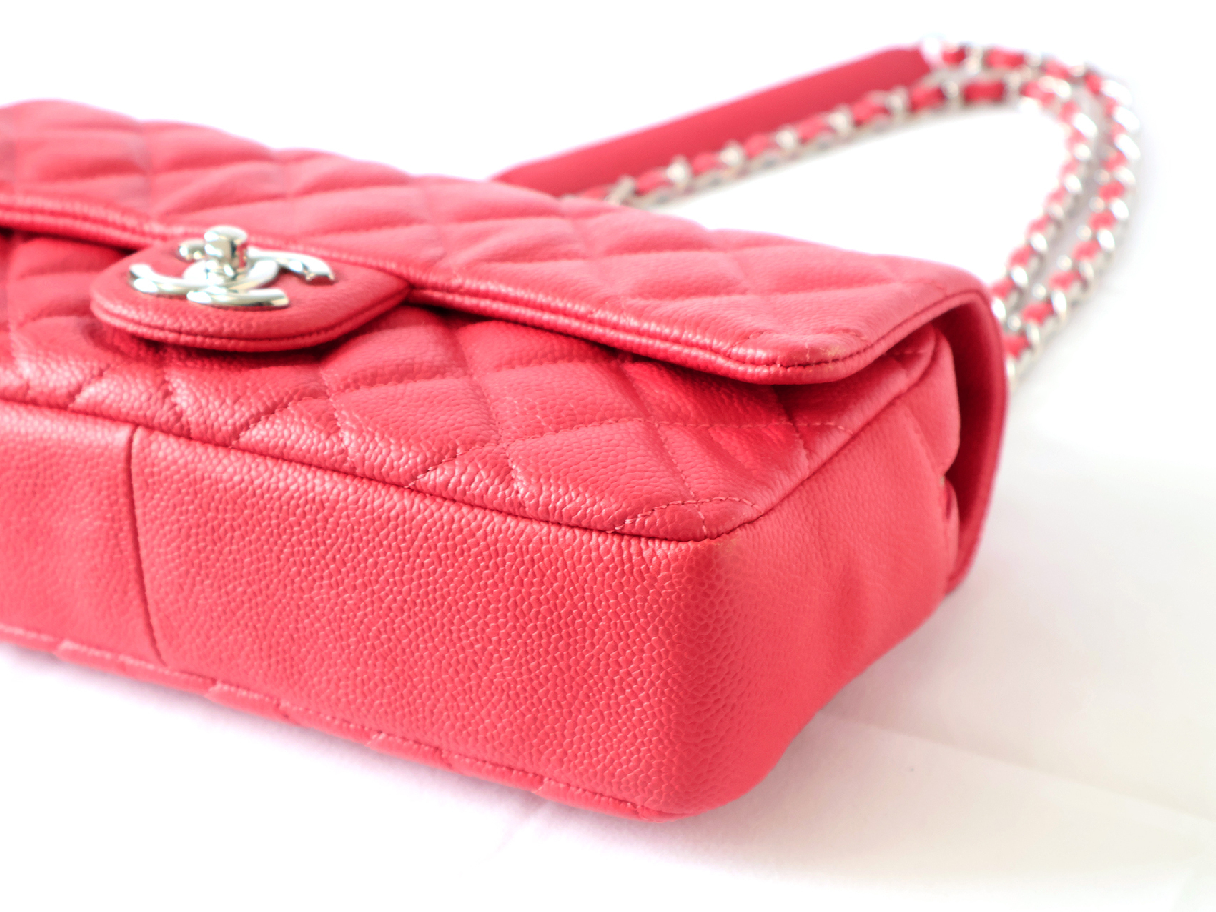 Chanel Coral Red Quilted Caviar Leather Easy Flap Bag