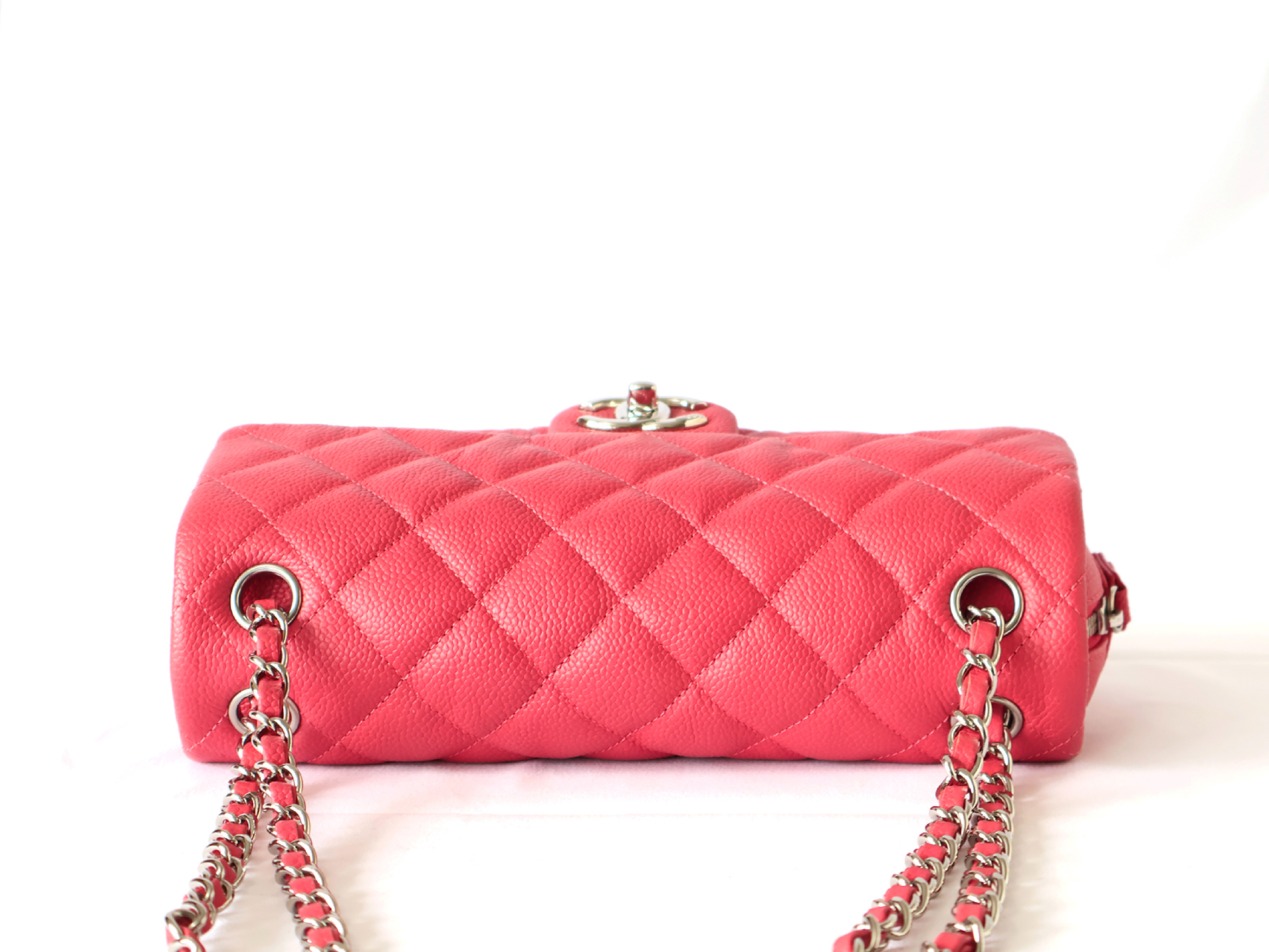 Chanel Coral Red Quilted Caviar Leather Easy Flap Bag
