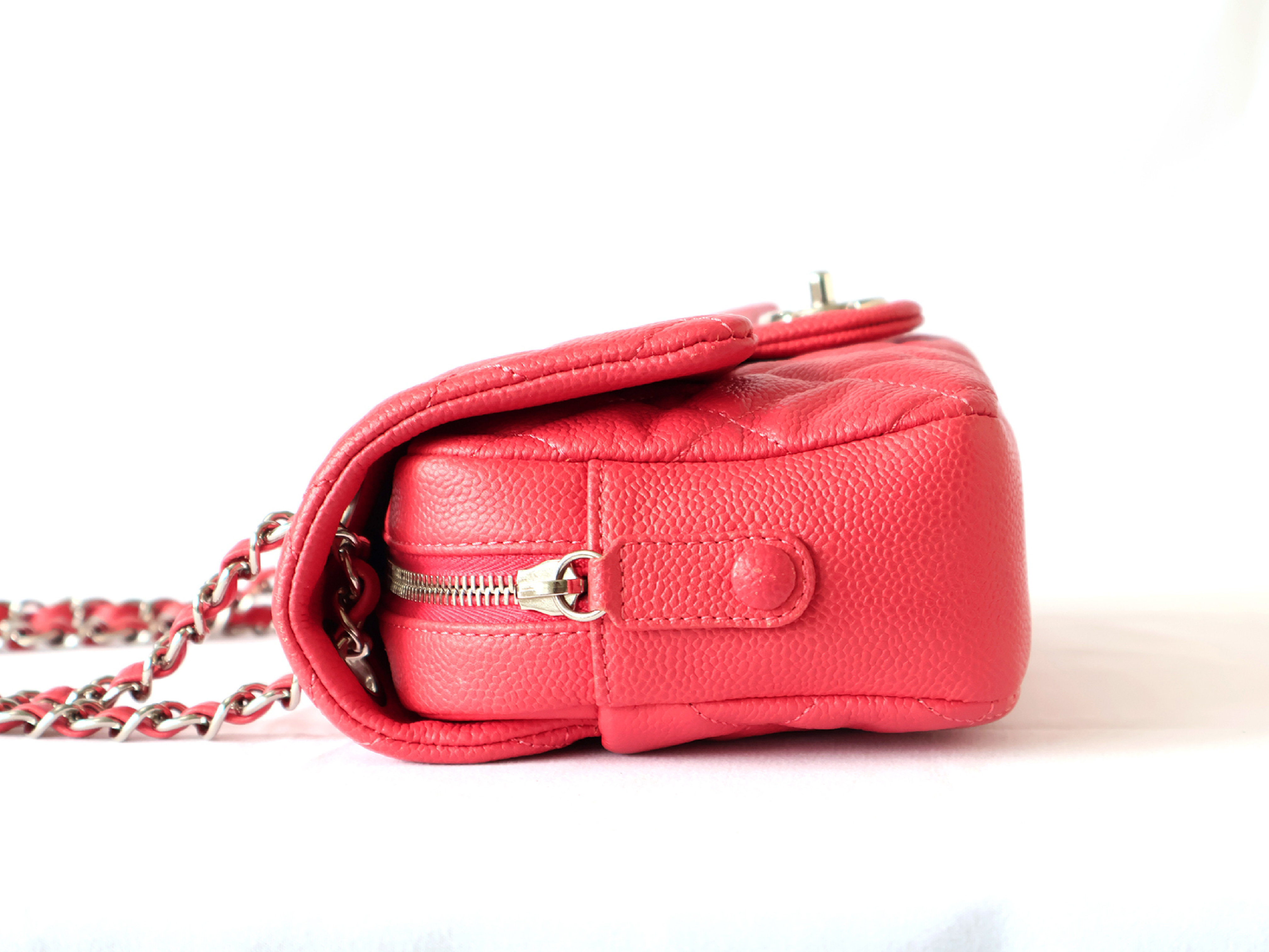 Chanel Coral Red Quilted Caviar Leather Easy Flap Bag
