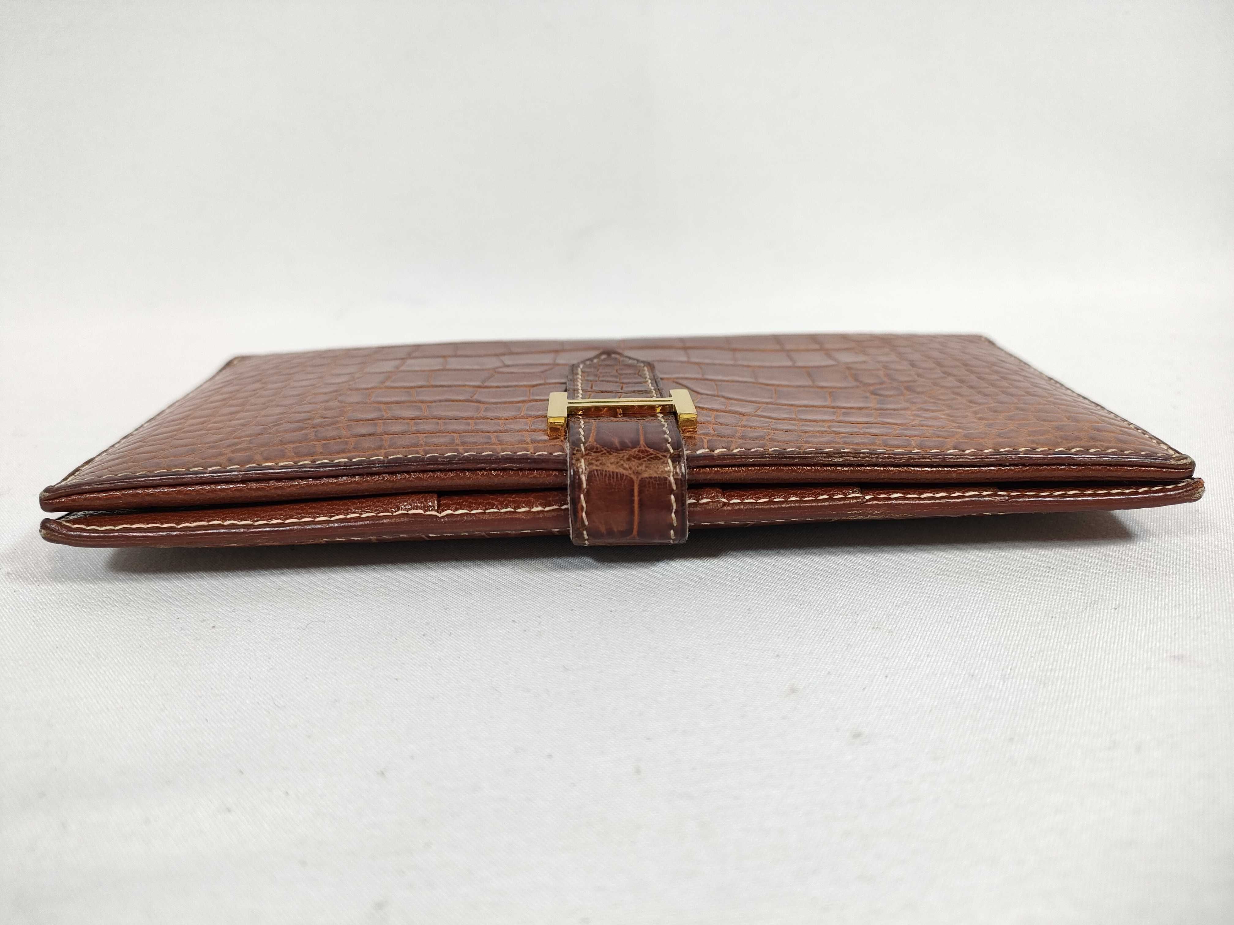 Hermes Alligator Mississippiensis Bearn Long Wallet in Brown with Gold Hardware