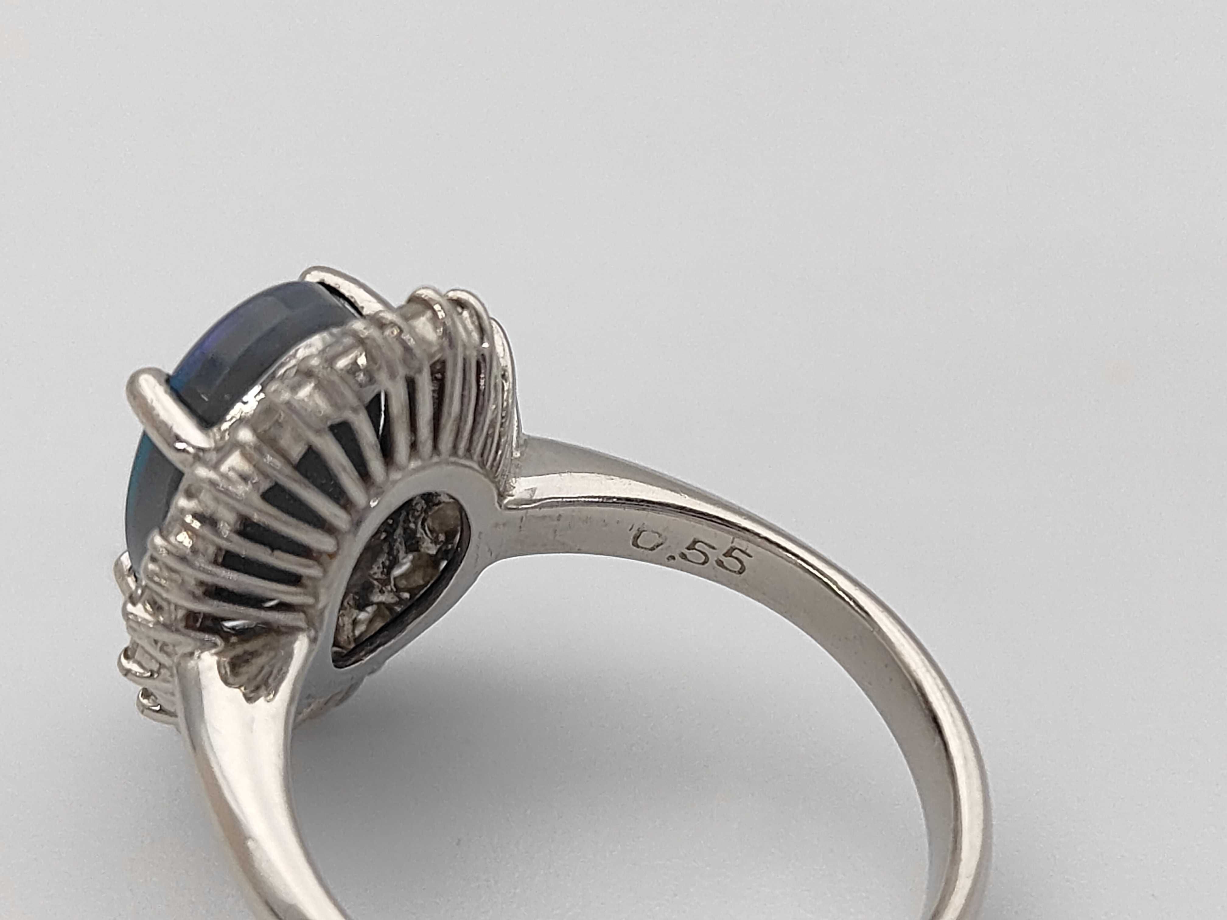 Platinum Black Opal and Diamond Halo Ring