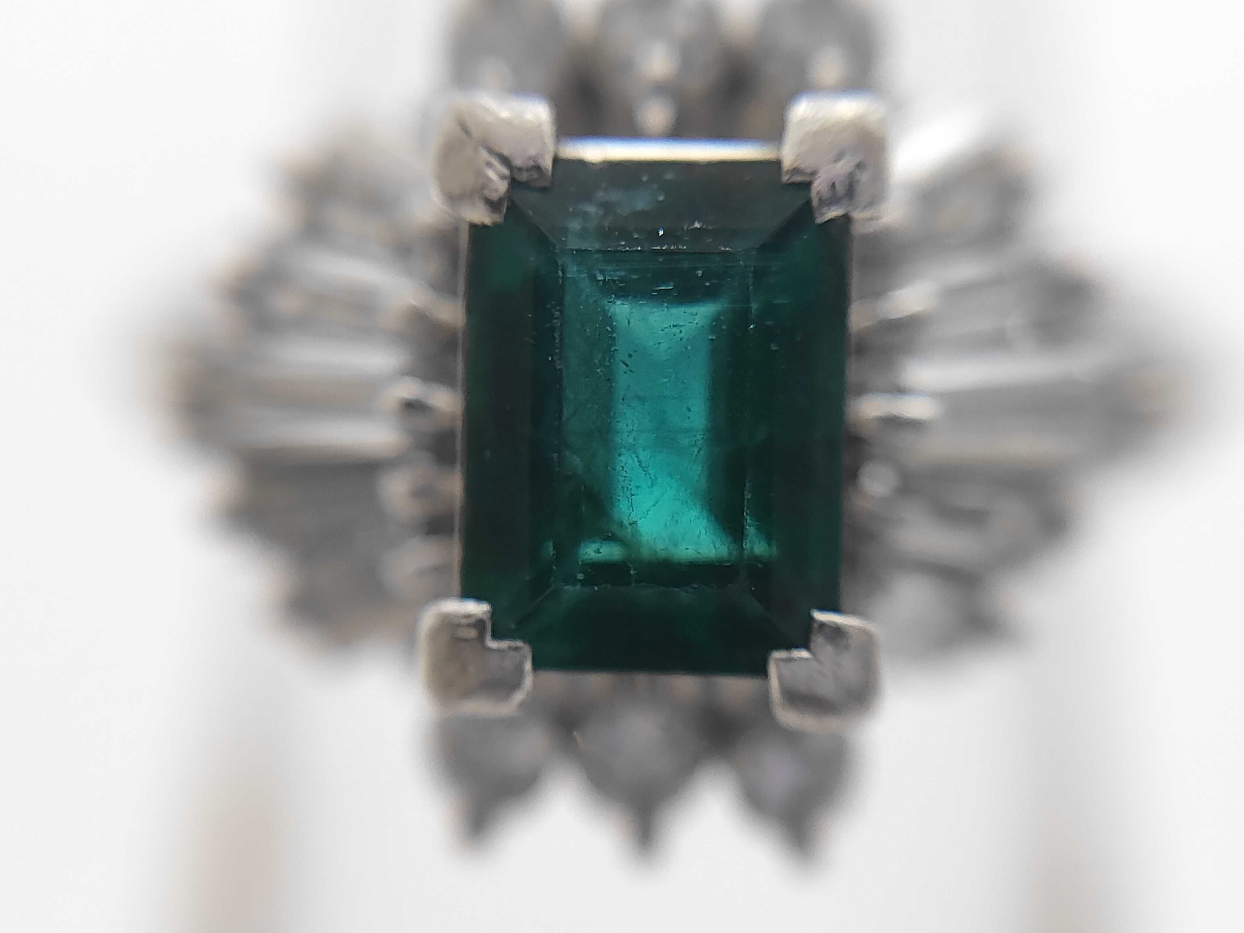 Vintage Natural Emerald and Diamond Ballerina Ring in Platinum