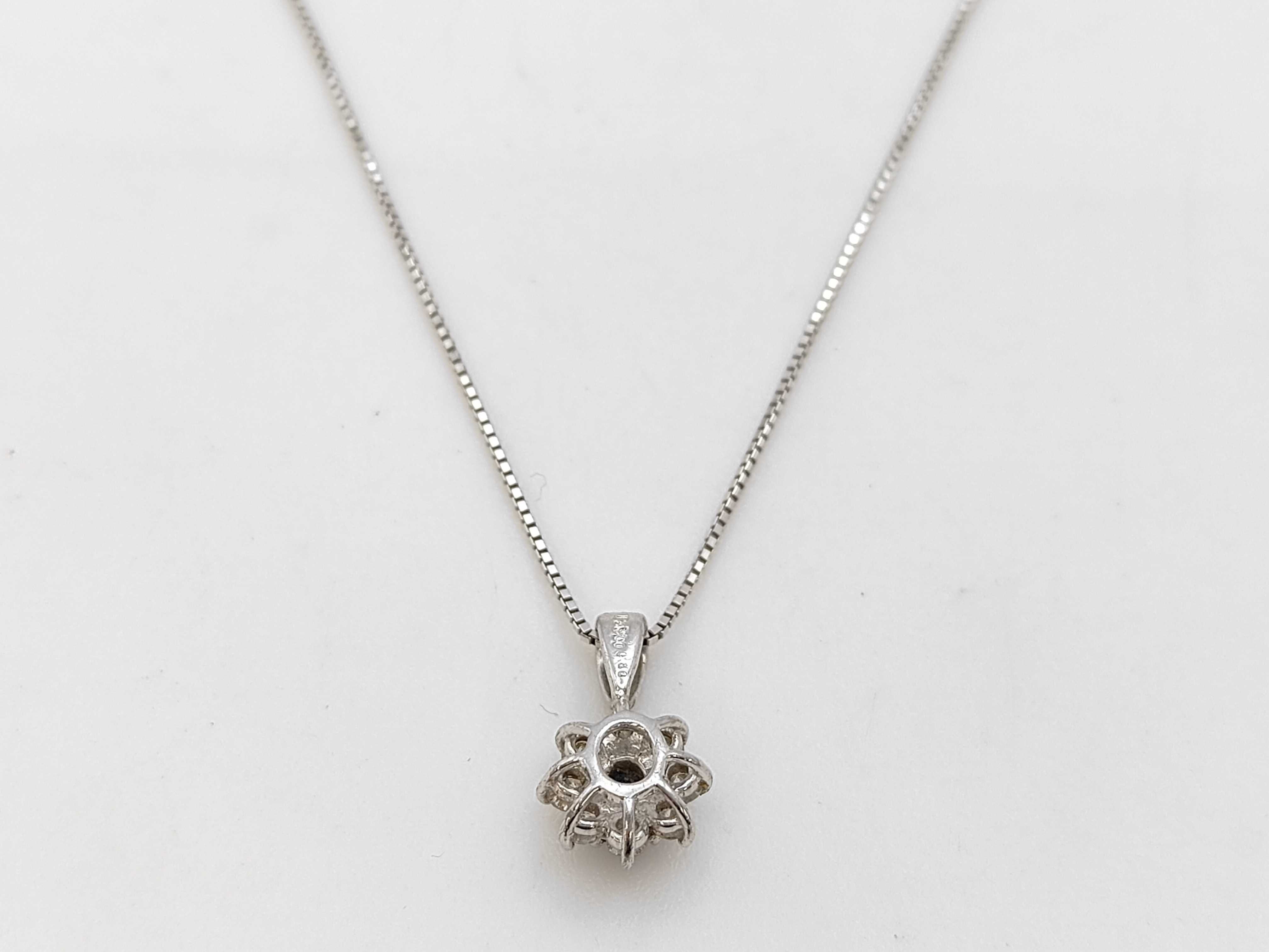 Sapphire and Diamond Halo Pendant in Platinum on an 18K White Gold Box Chain