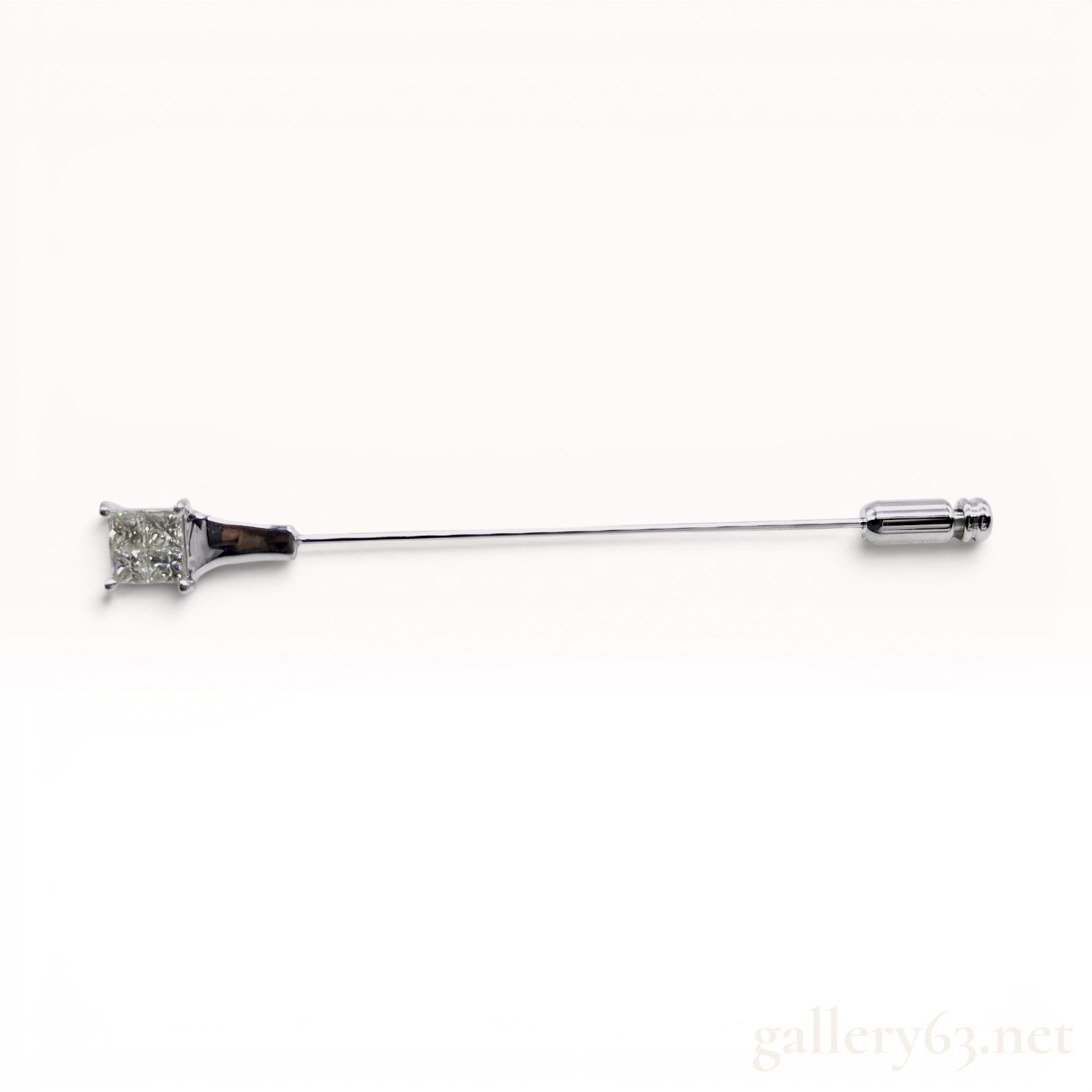 An 18 Karat White Gold and 0.70ctw Natural Diamond Princess Cut Cluster Stick Pin